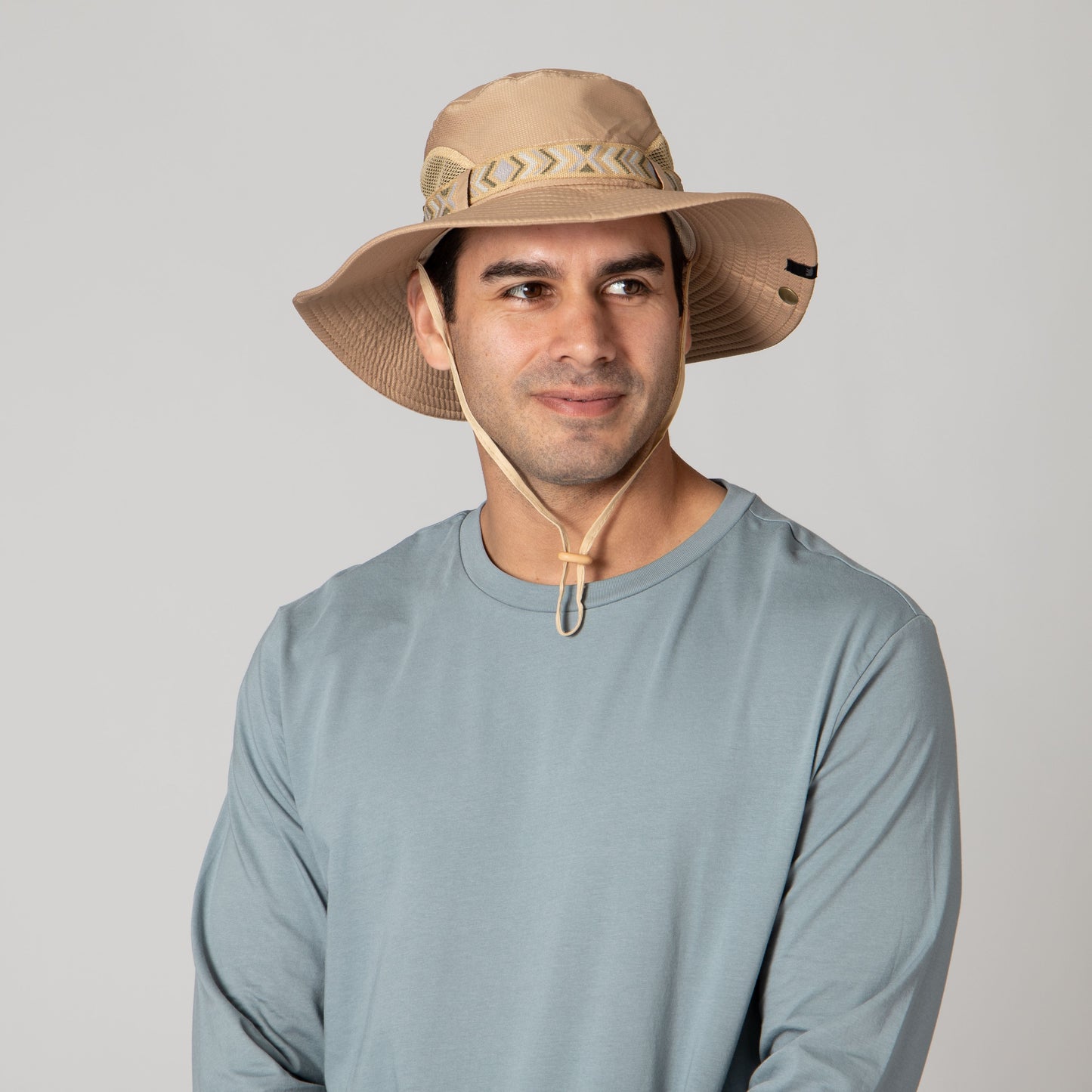 Men's Floatable Wide Brim Sun Hat With Jacquard Trim