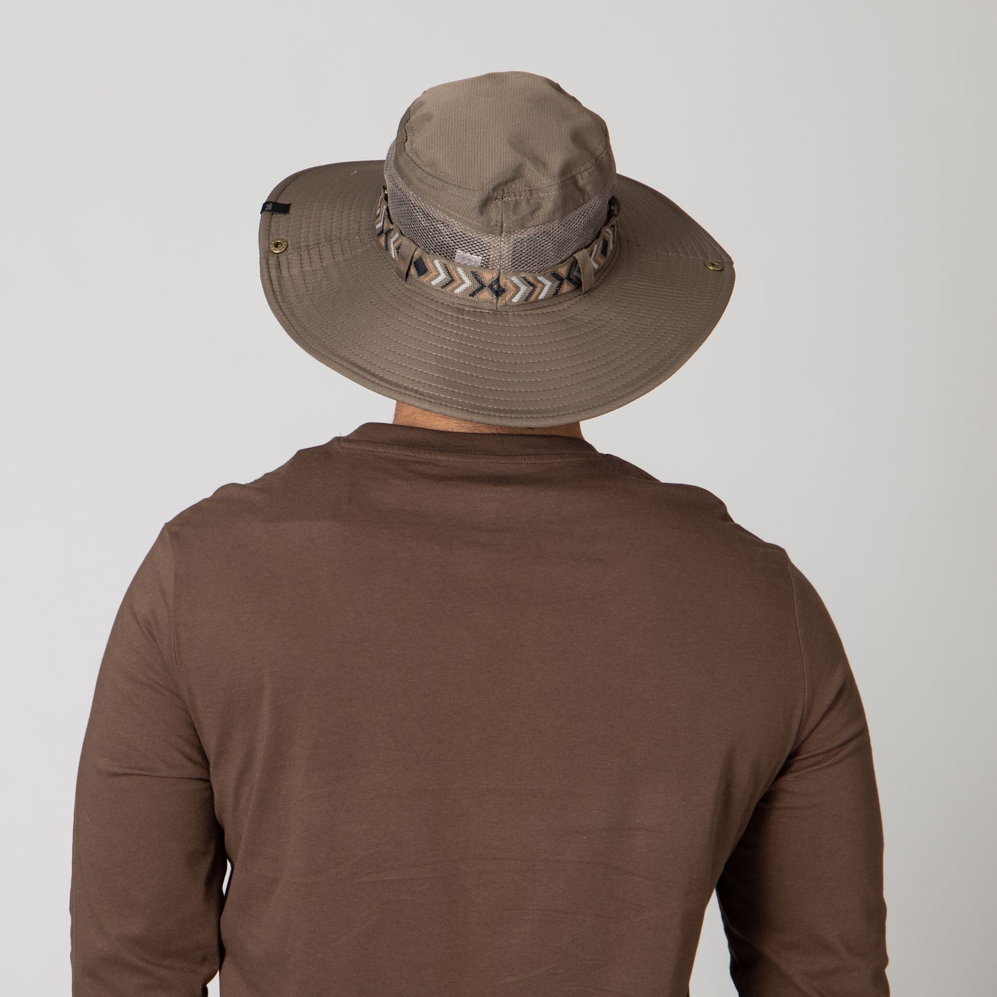 Men's Floatable Wide Brim Sun Hat With Jacquard Trim