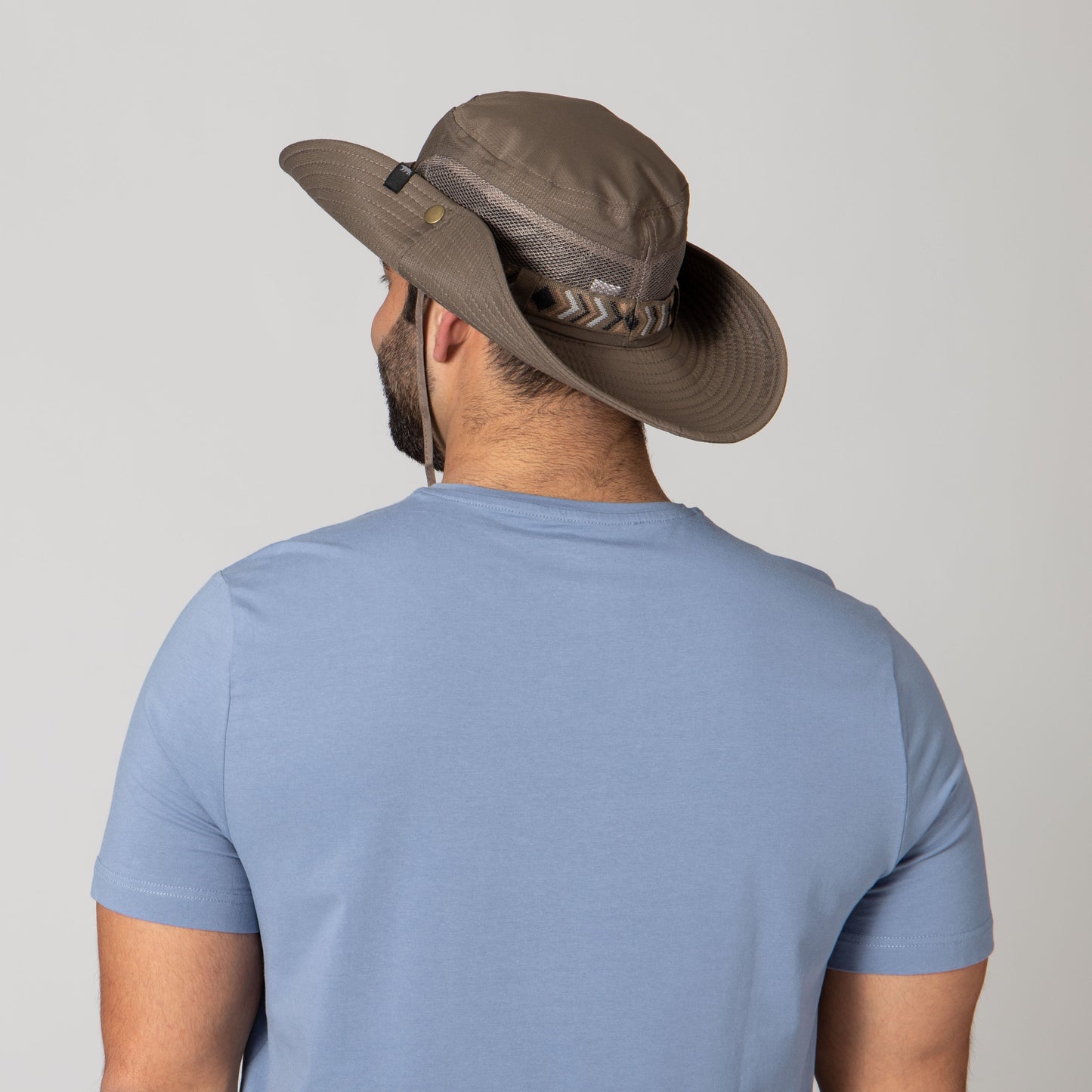 Men's Floatable Wide Brim Sun Hat With Jacquard Trim