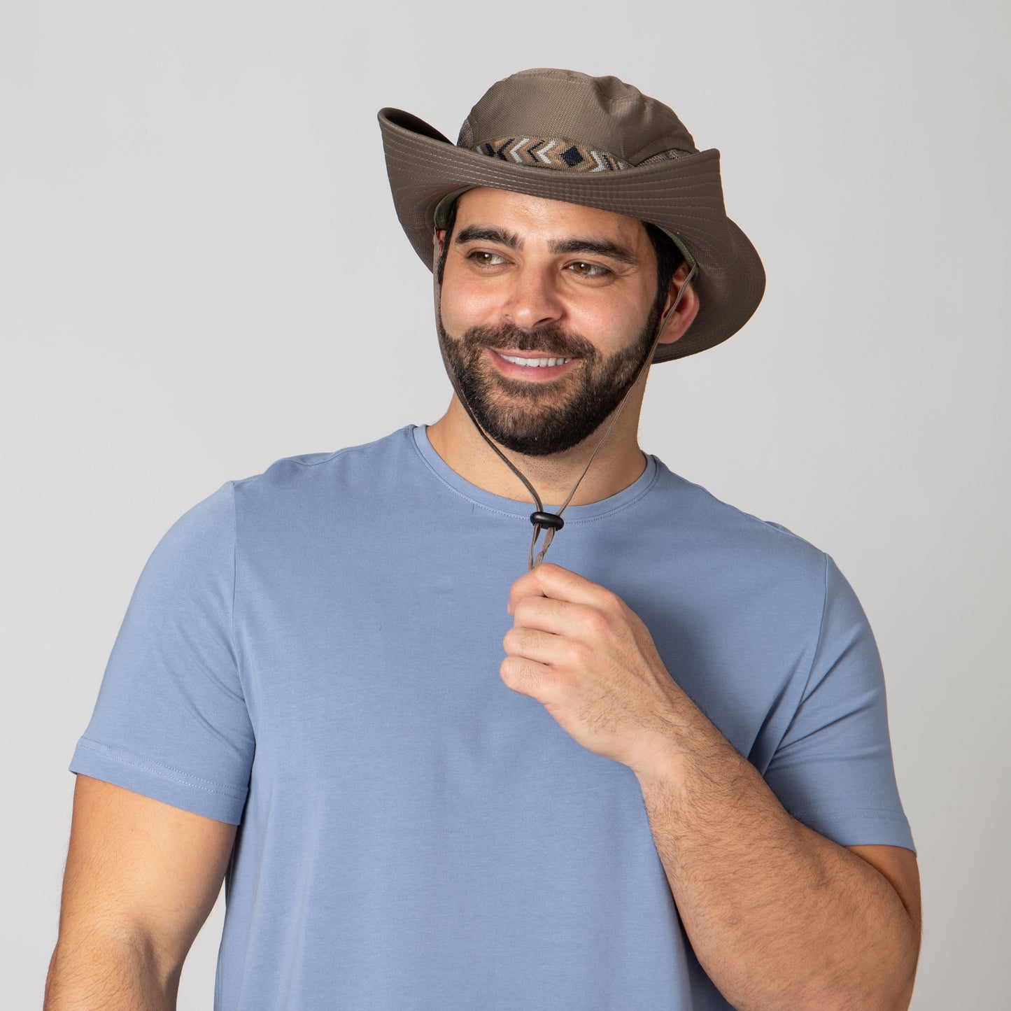 Men's Floatable Wide Brim Sun Hat With Jacquard Trim