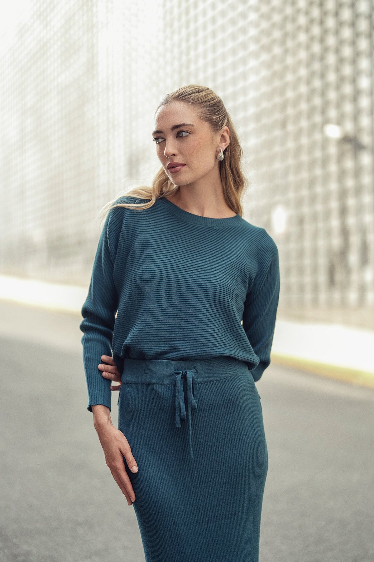 Sweater Rib Top- Teal