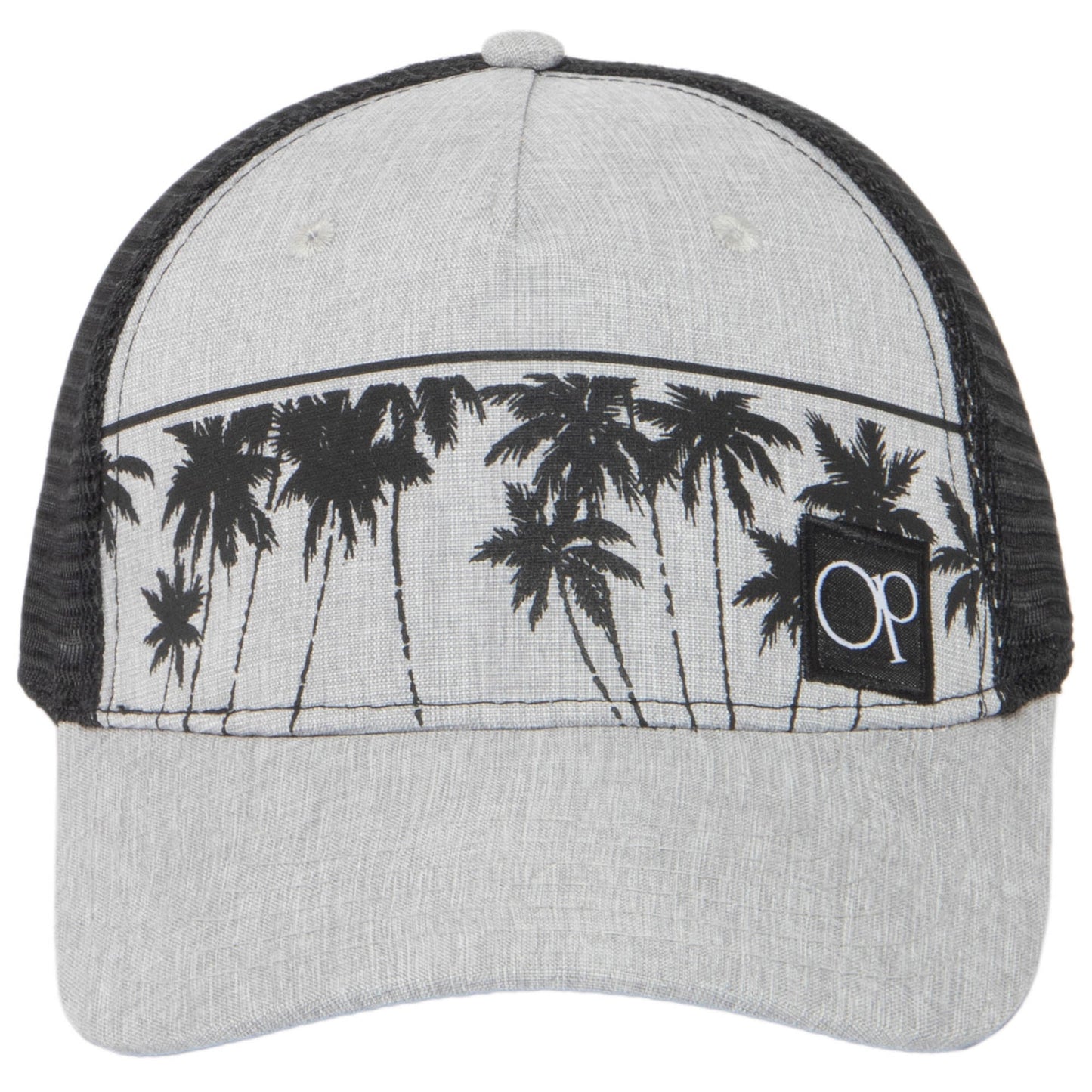Ocean Pacific - 5 Panel Trucker Hat with Grey Palm Leaf Print