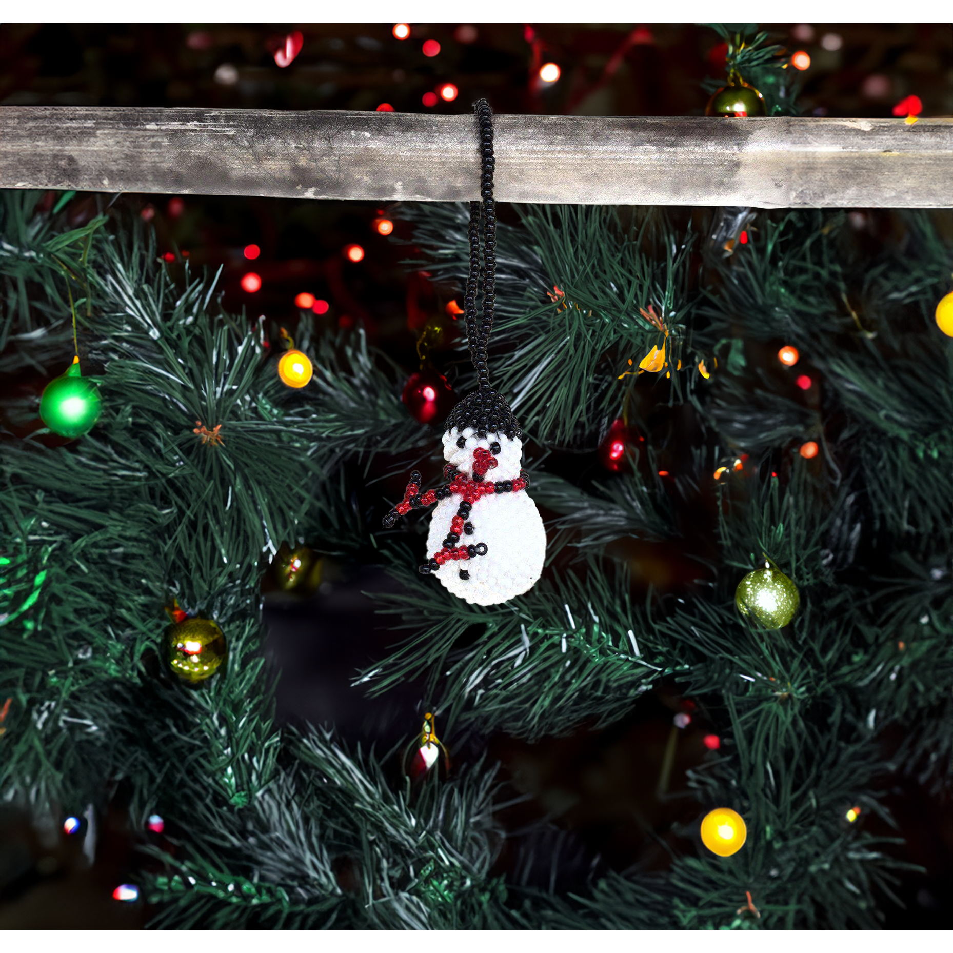 Snowman Seed Bead Ornament - Guatemala - Osadia Concept Store