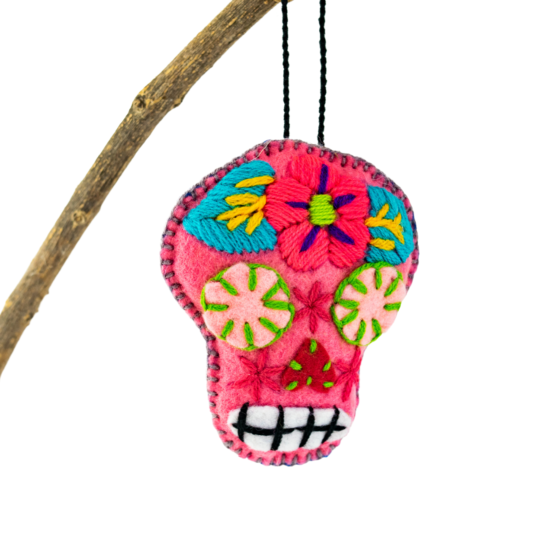 Hand-Embroidered Sugar Skull Ornament - Mexico