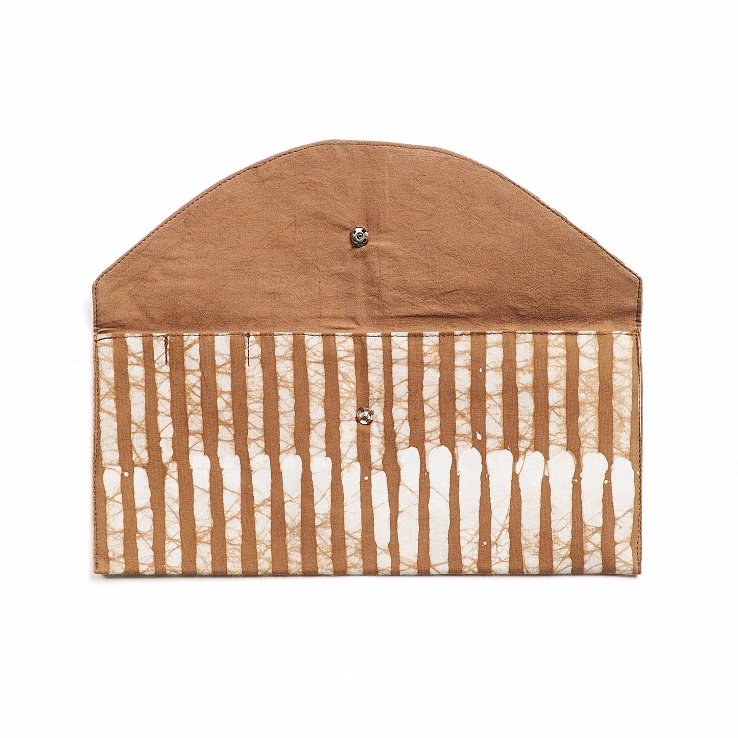 Oak Brown Stripes Cotton Wax Block Printed Zero Waste Envelope Pouch