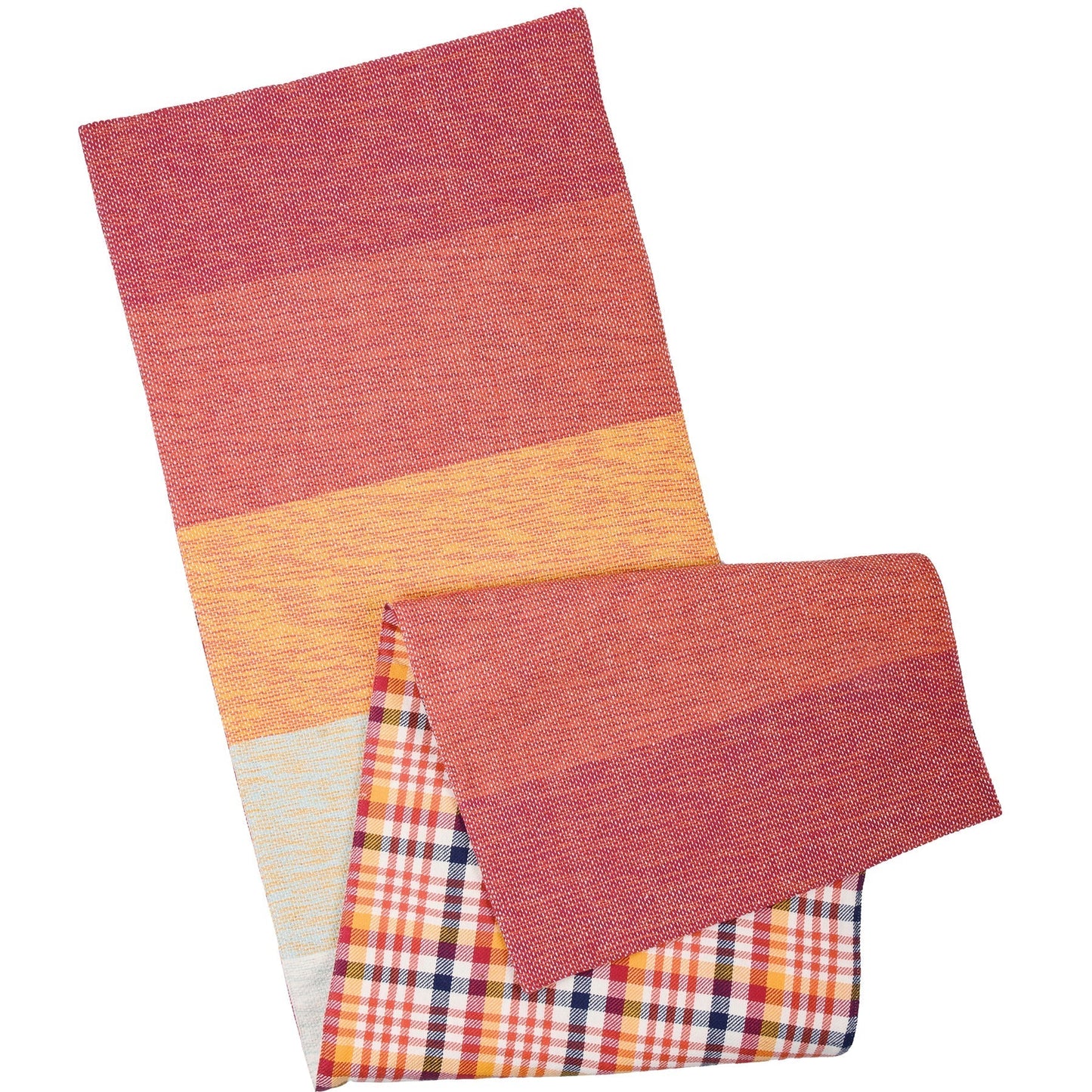 Orange Multi Plaid Table Runner | Double-sided Checkered Stripe Cotton Mat | 56" x 15"