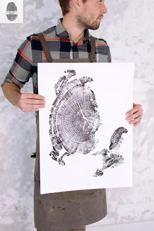Oregon Coast, Cannon Beach, Driftwood Wall Art, Tree Ring Print, Cascade Mountains, Woodcut Art