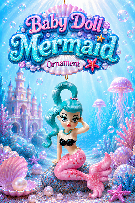 Isla 5.5" Teal Hair Baby Doll Mermaid Ornament | Miss Fluff December Diamonds