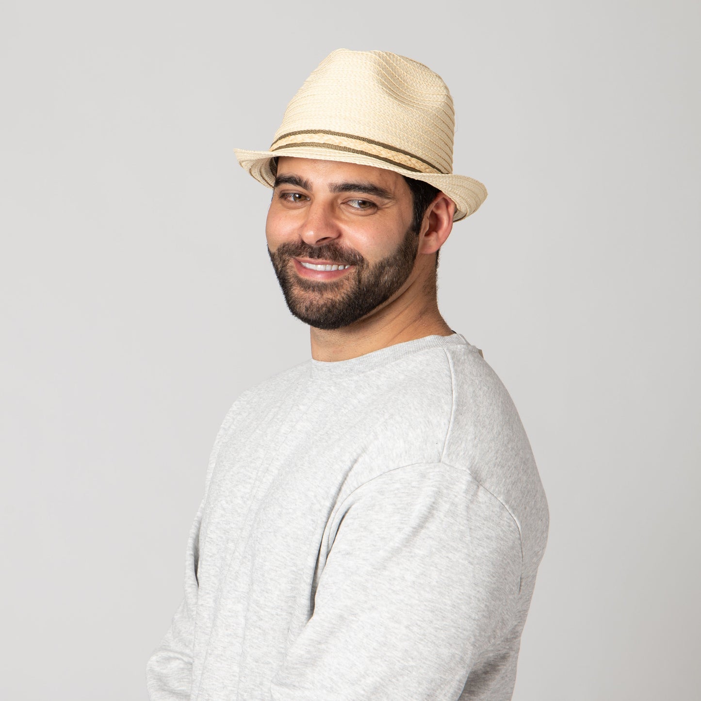 Men's Fedora With Layered Webbing & Raffia Trim