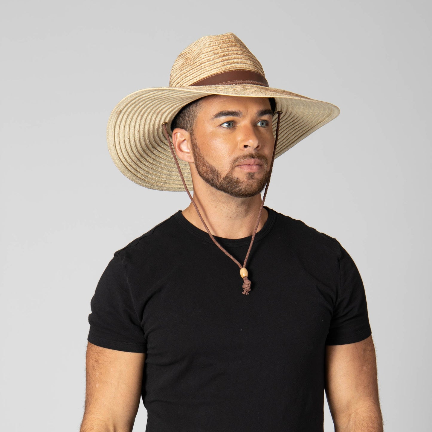 Mens Paperbraid Fedora with Leather Band and Matching Chin Chord