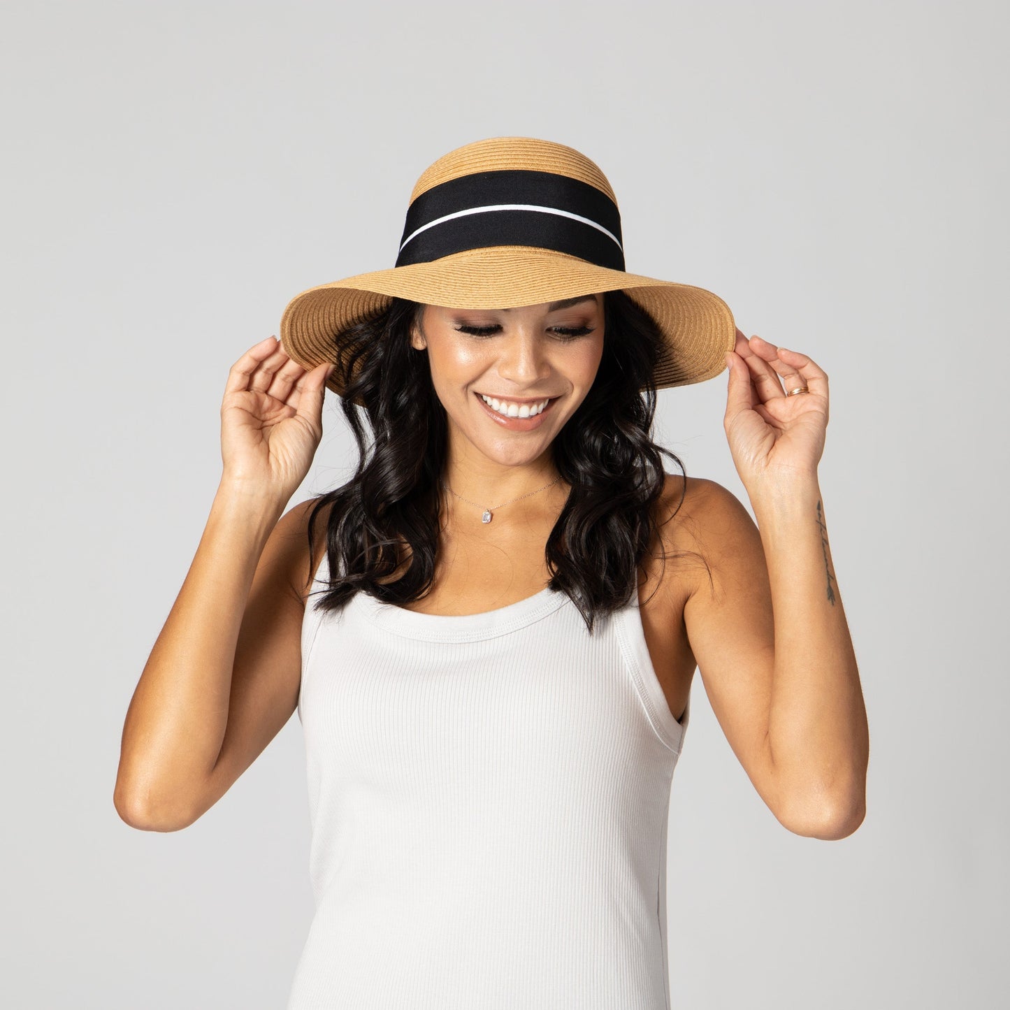 Women's Sun Hat W/ Oversized Stripe Bow