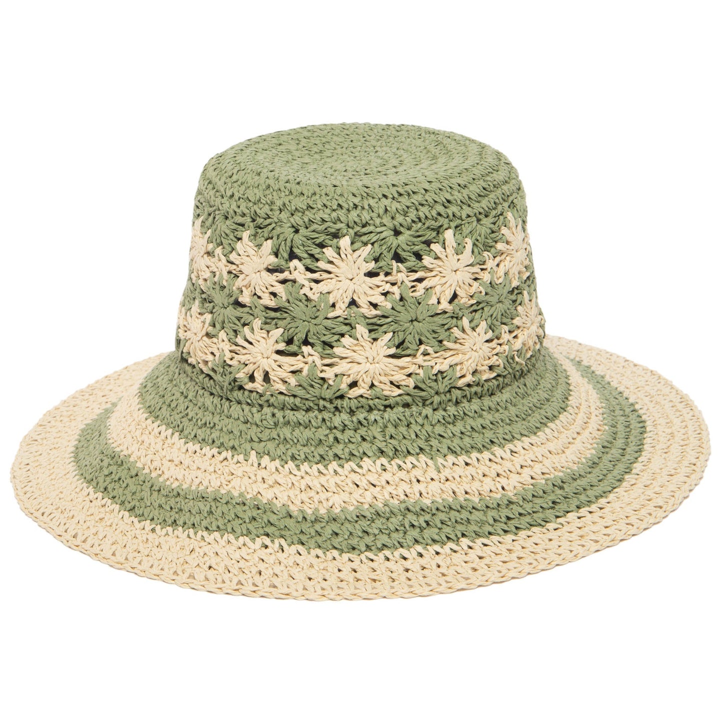 Women's Striped & Floral Crochet Bucket Hat