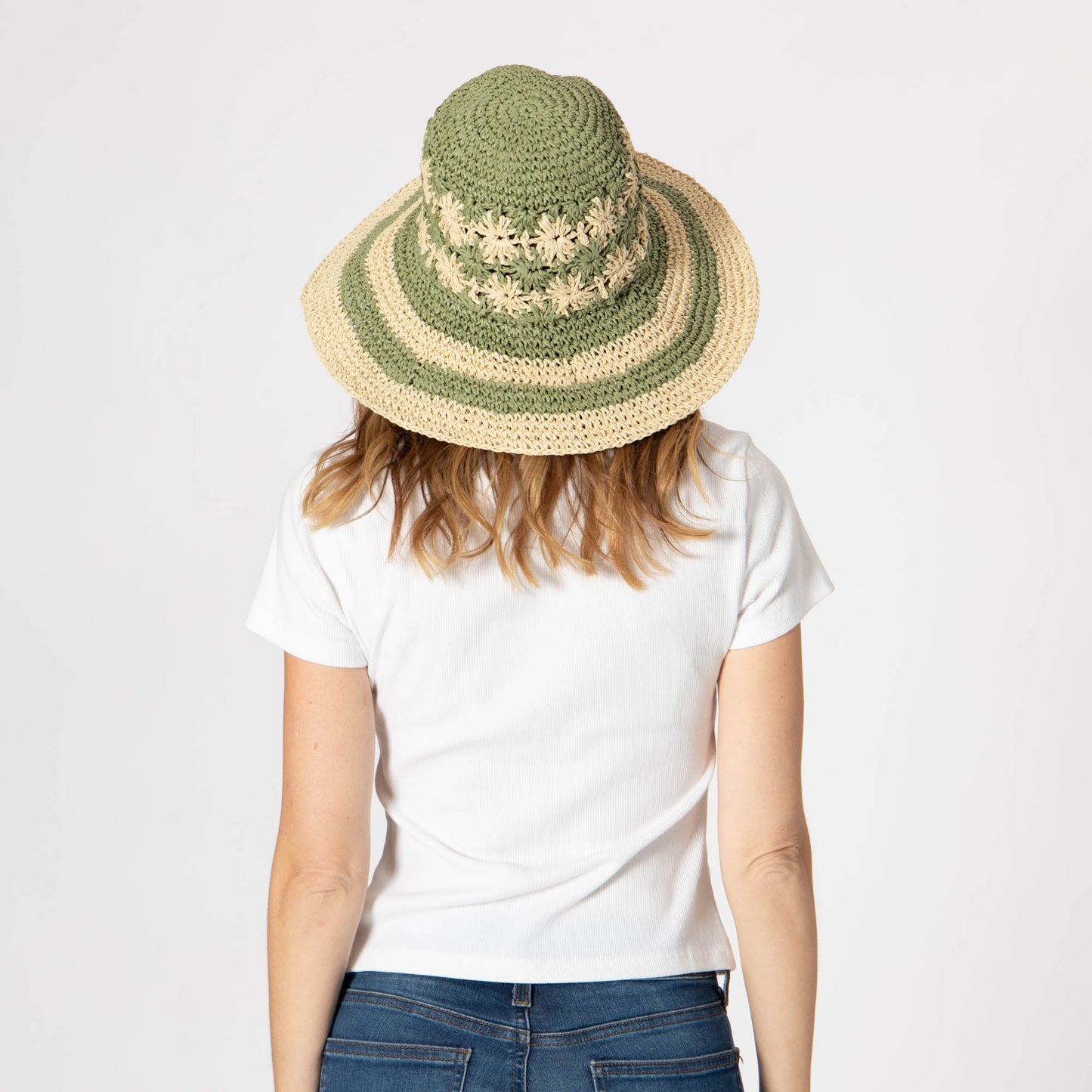Women's Striped & Floral Crochet Bucket Hat