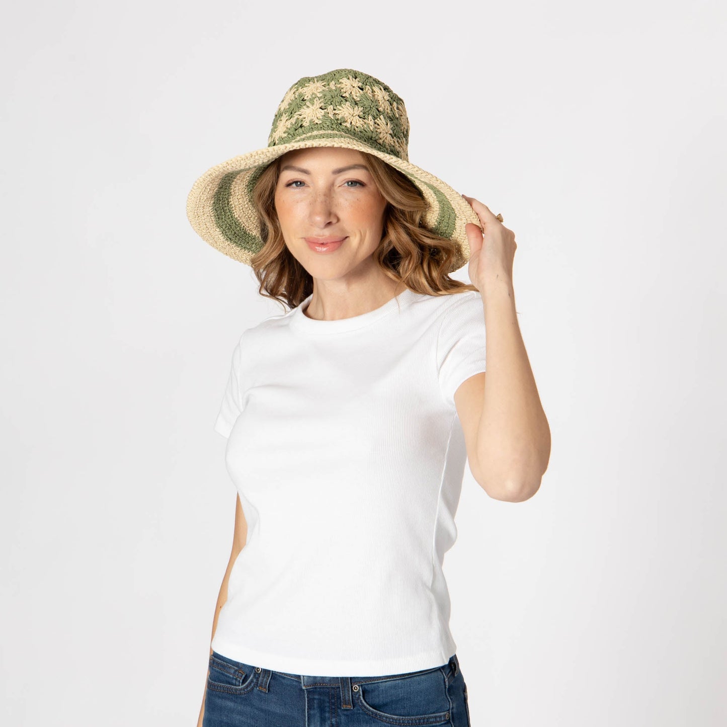 Women's Striped & Floral Crochet Bucket Hat