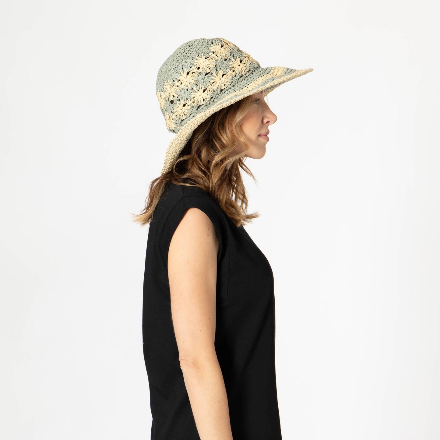 Women's Striped & Floral Crochet Bucket Hat