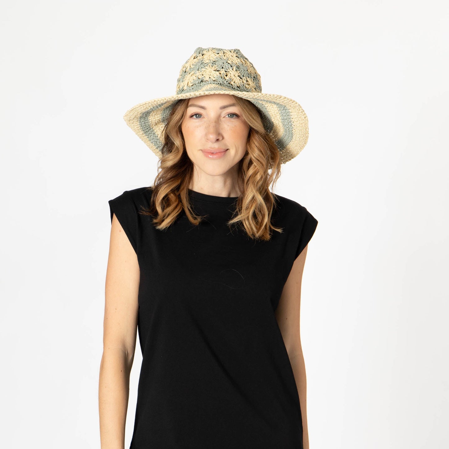 Women's Striped & Floral Crochet Bucket Hat
