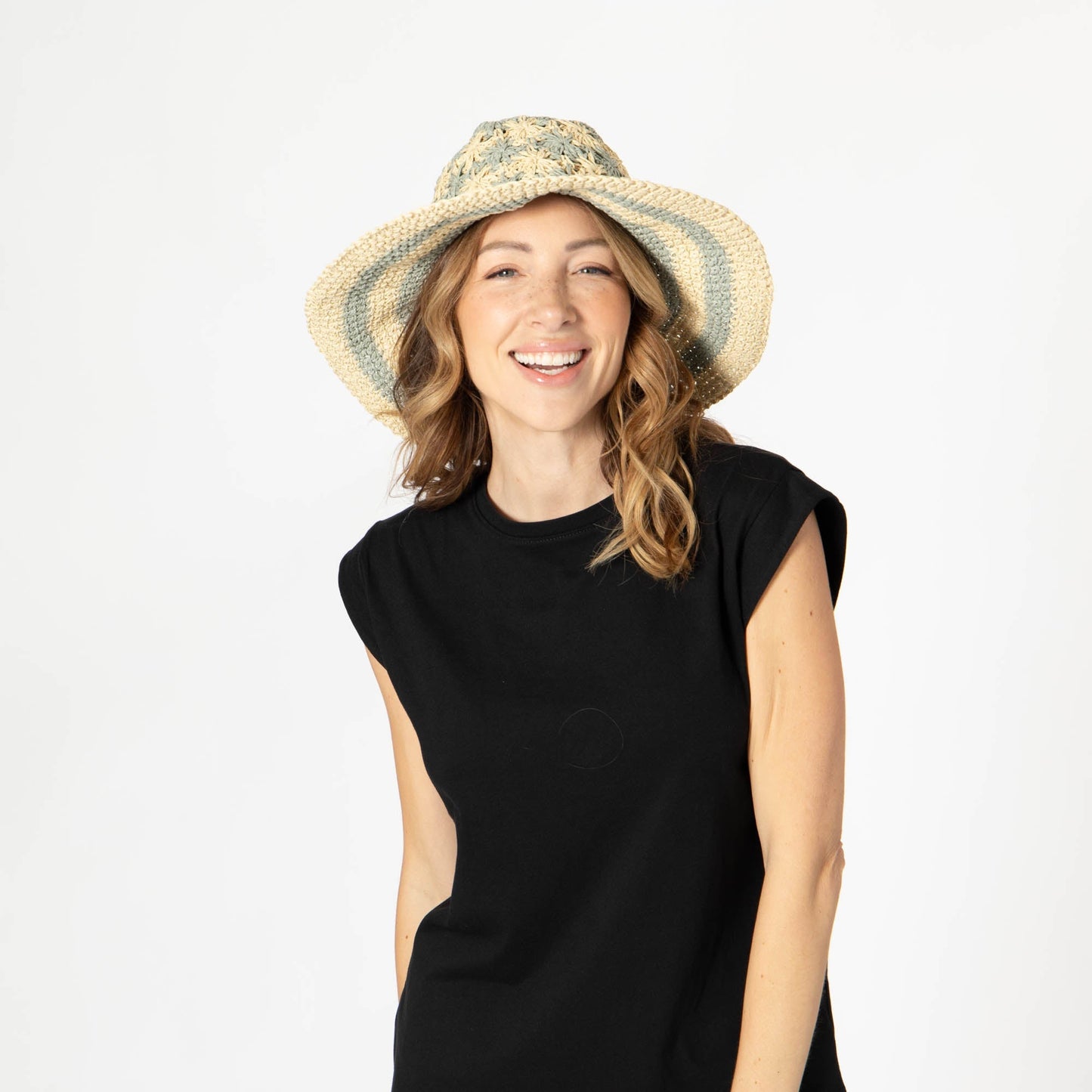 Women's Striped & Floral Crochet Bucket Hat