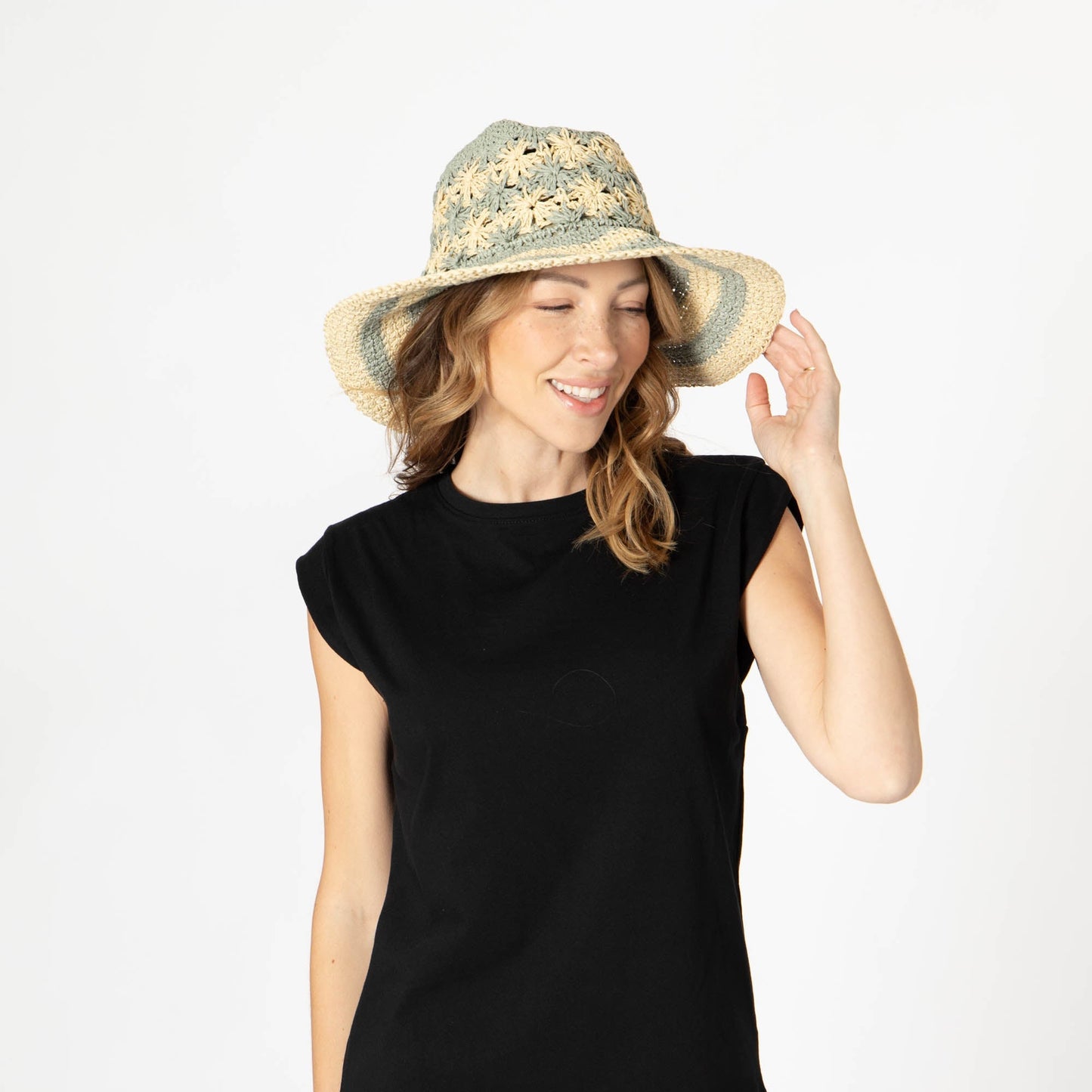 Women's Striped & Floral Crochet Bucket Hat