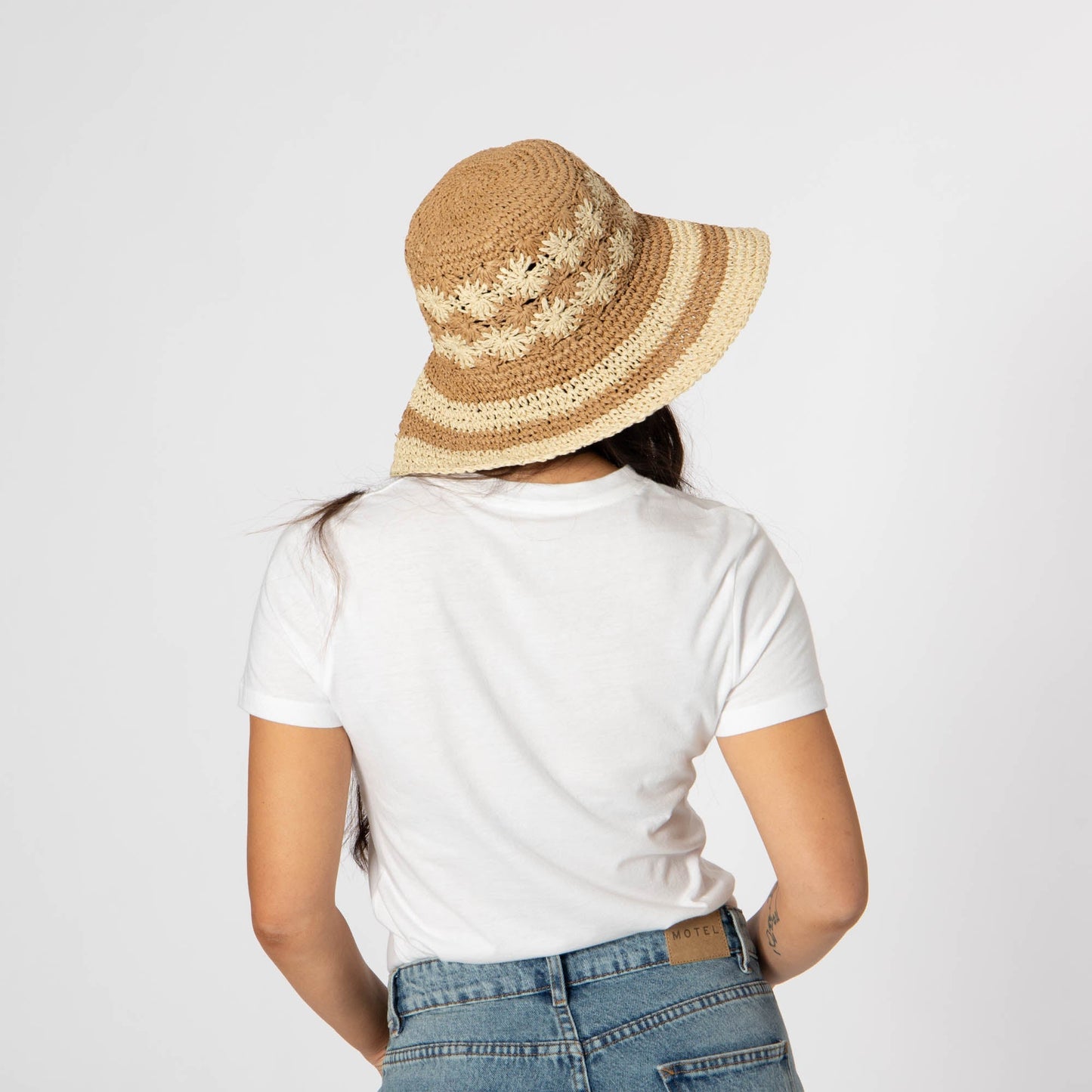 Women's Striped & Floral Crochet Bucket Hat