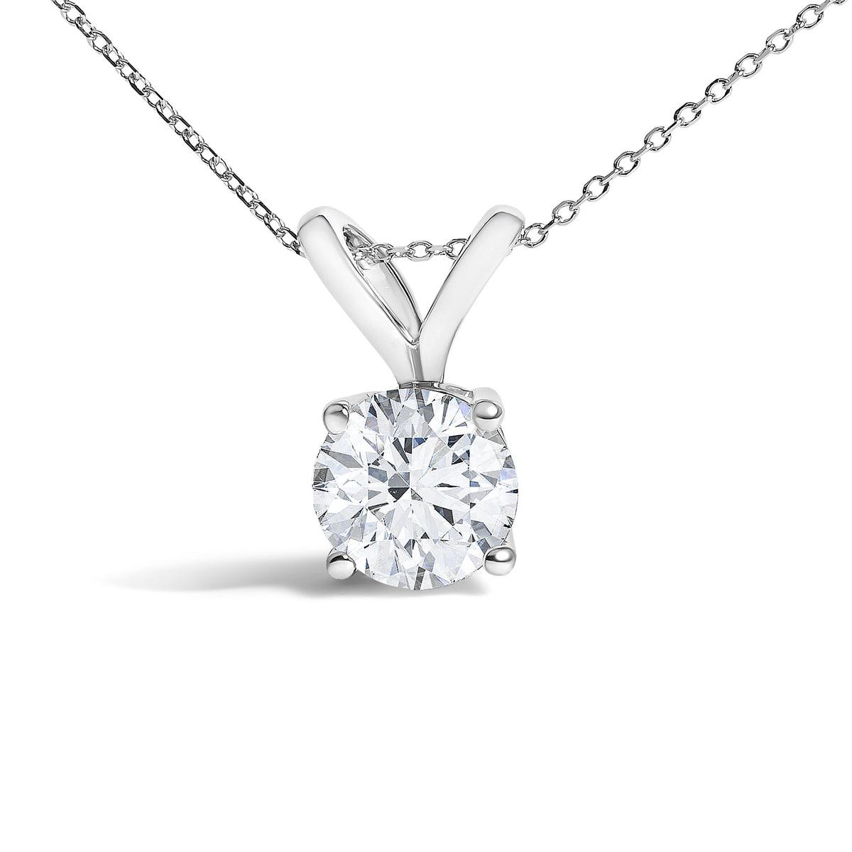 14K White Gold 1.00 Cttw Lab Grown Diamond Round Solitaire Pendant Necklace
