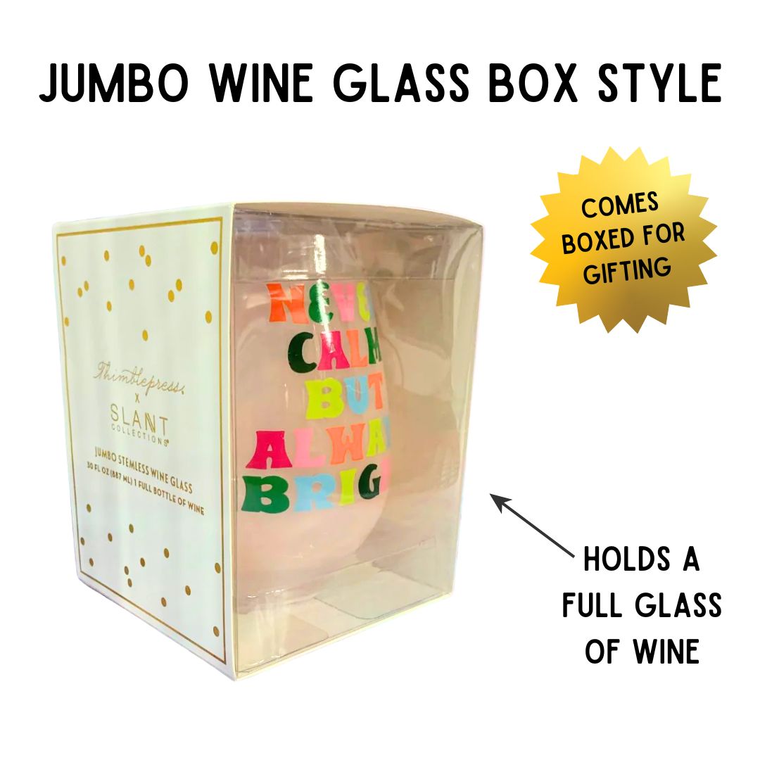 Always Bright Jumbo Stemless Wine Glass in Pink Tinted Glass | Pastel Christmas Holiday | 30 oz. Holds an Entire Bottle of Wine!
