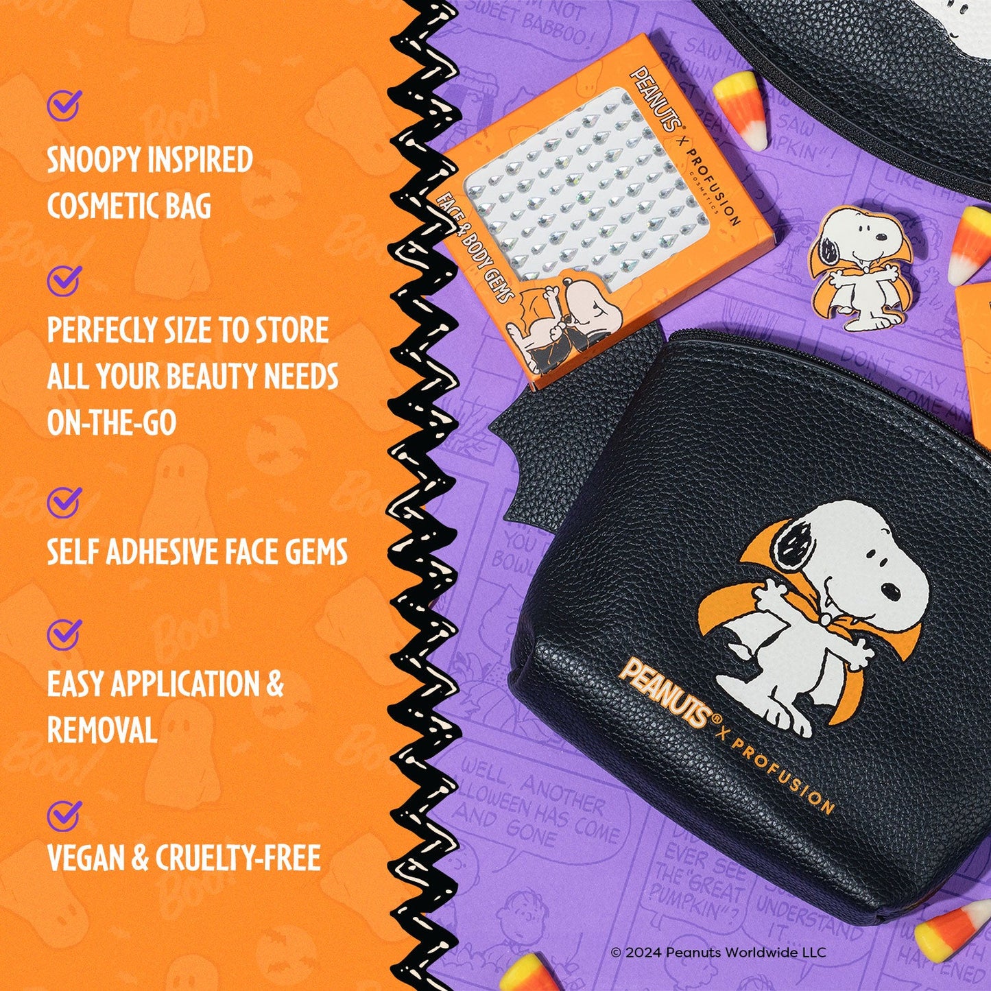 Peanuts Halloween | Count Snoopy Cosmetic Bag Set with Gems - Osadia Concept Store
