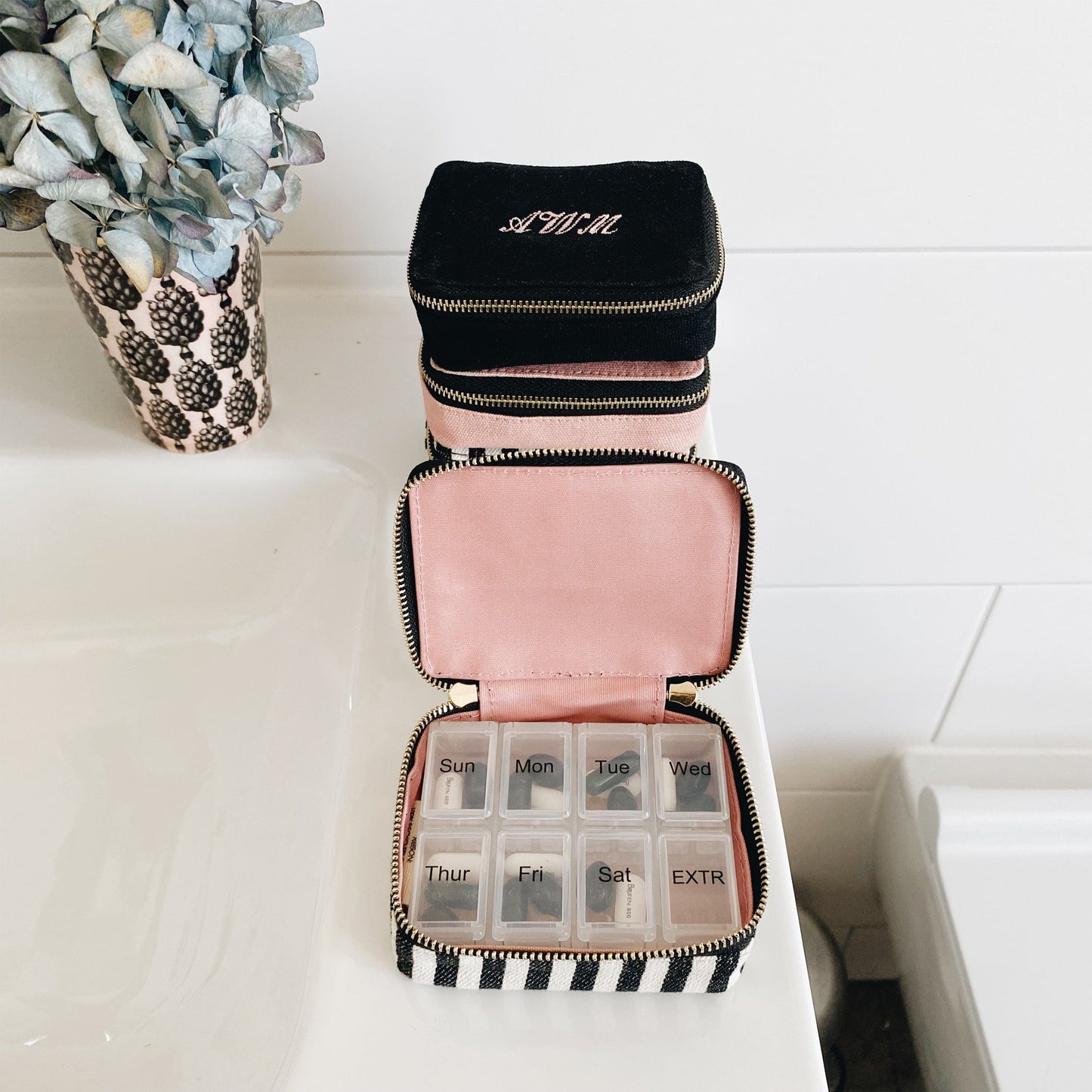 Weekly Pill Organizer Case – Small, Striped