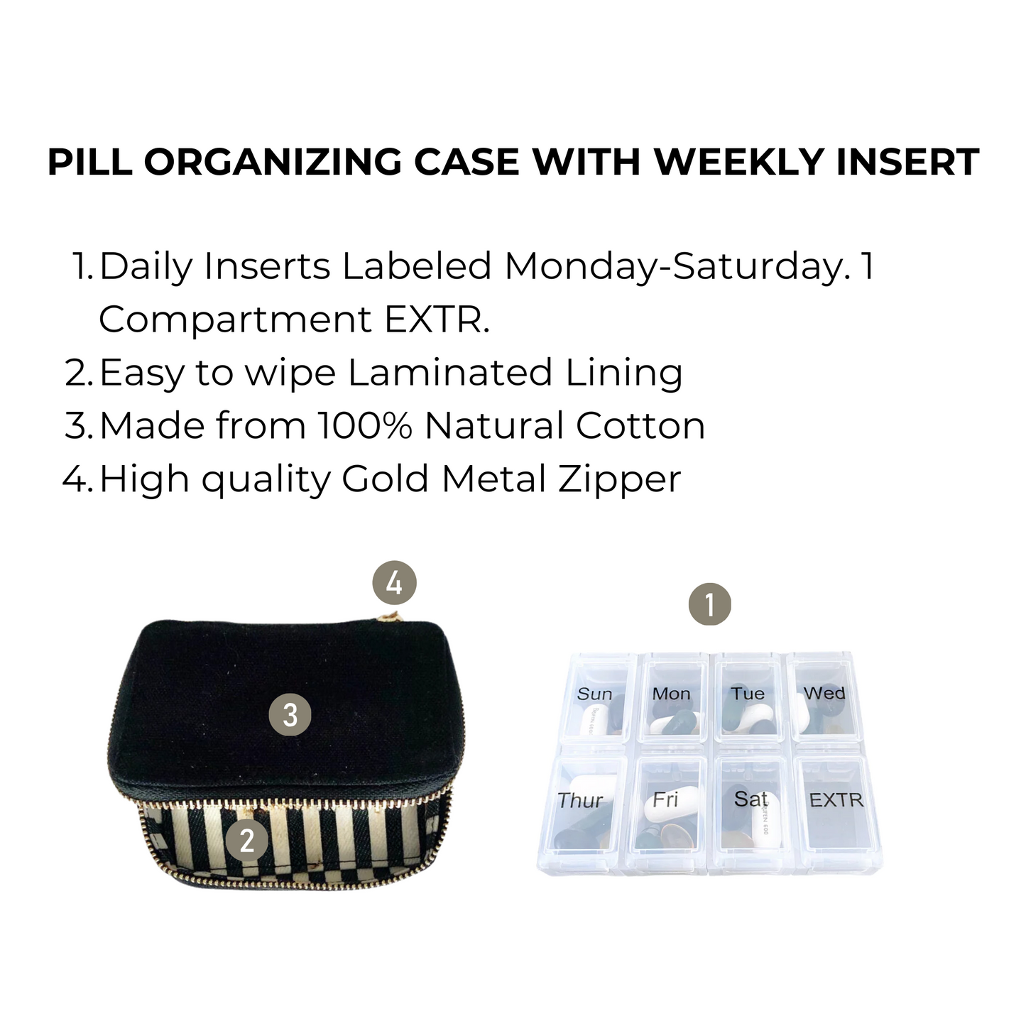 Weekly Pill Organizer Case – Small, Black