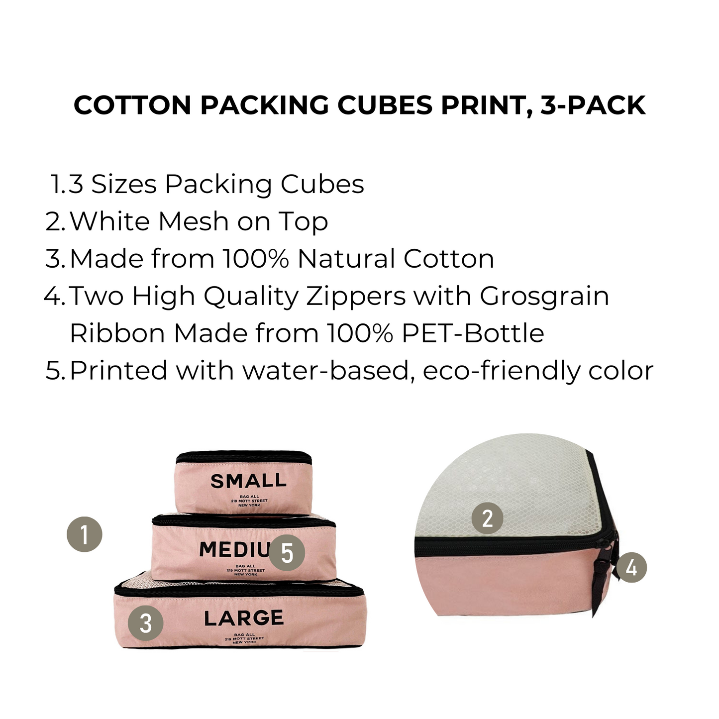 Best Packing Cubes, 3-pack Pink/Blush