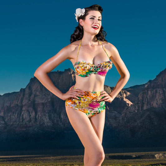 Pinup 1950s Natalia High-Waisted Bikini | Vintage Floral Two-Piece Swimwear [Sizes XS-XL]