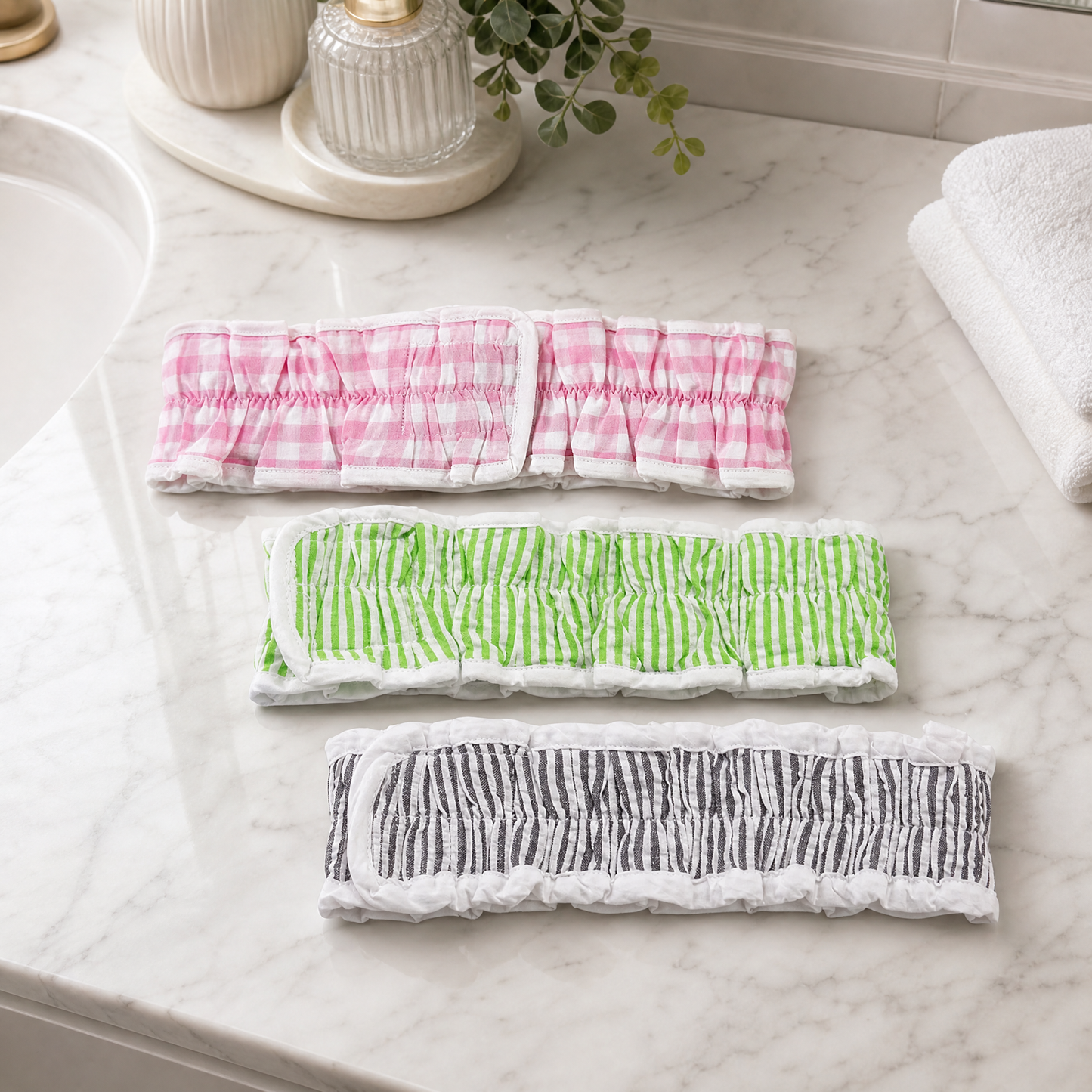 Pretty Seersucker Spa Headbands | Cozy Hair Bands For Makeup and Skincare