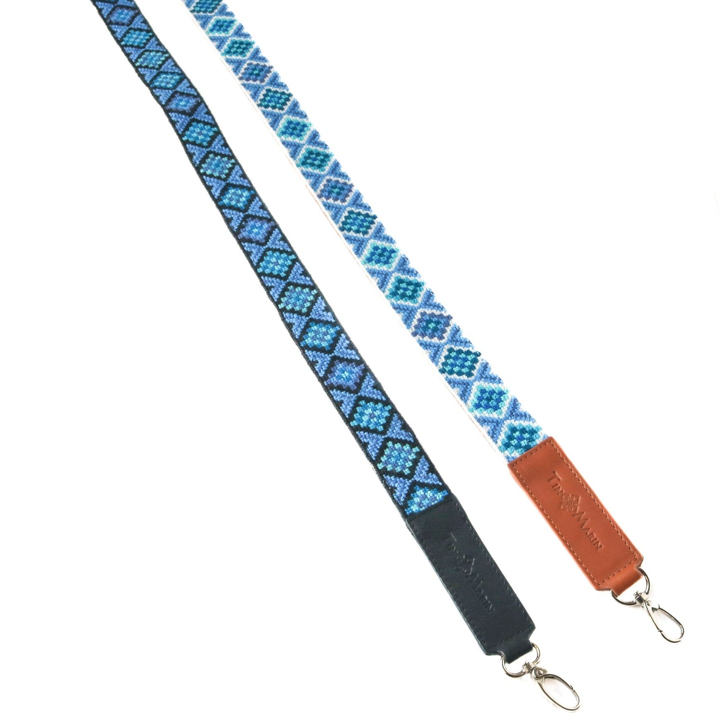 Mai Woven Bag Strap - Blue with Tan Leather
