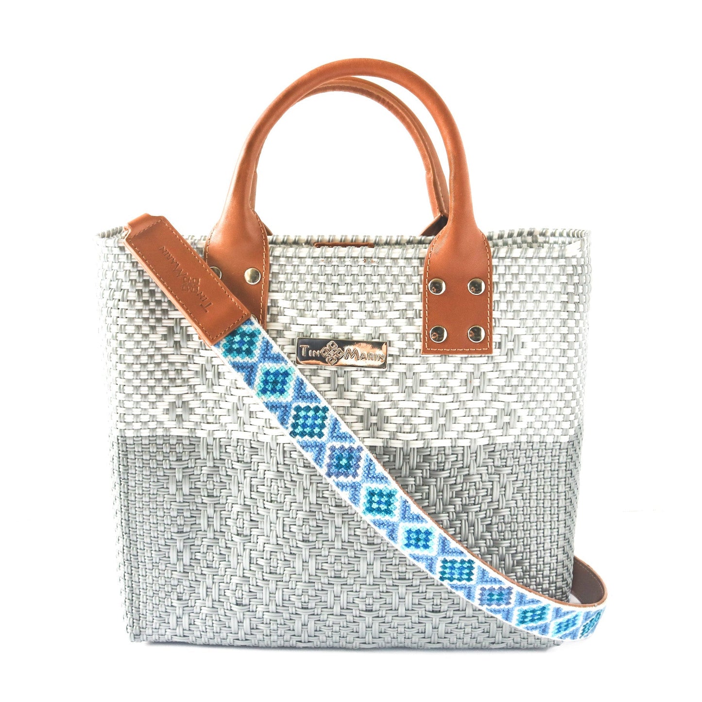 Mai Woven Bag Strap - Blue with Tan Leather