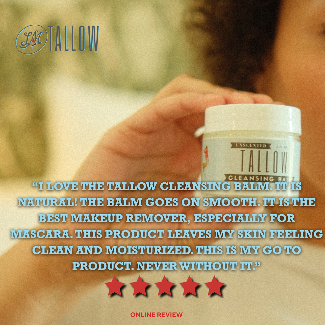 Unscented Tallow Cleansing Balm | Natural Makeup Remover & Deep Moisturizing Cleanser | Grass-Fed Beef Tallow with Castor Oil