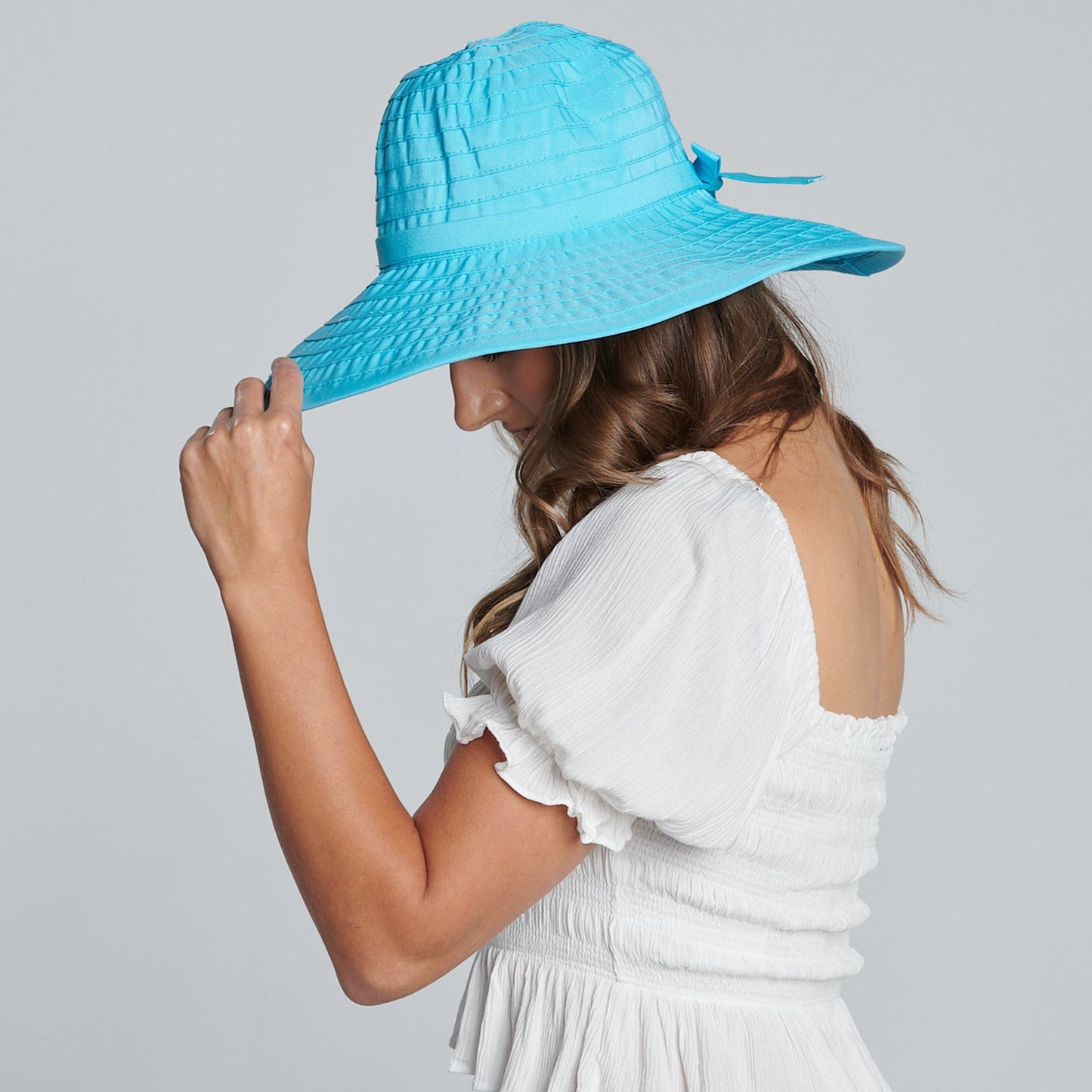 Women's Large Brim Ribbon Hat with a Bow
