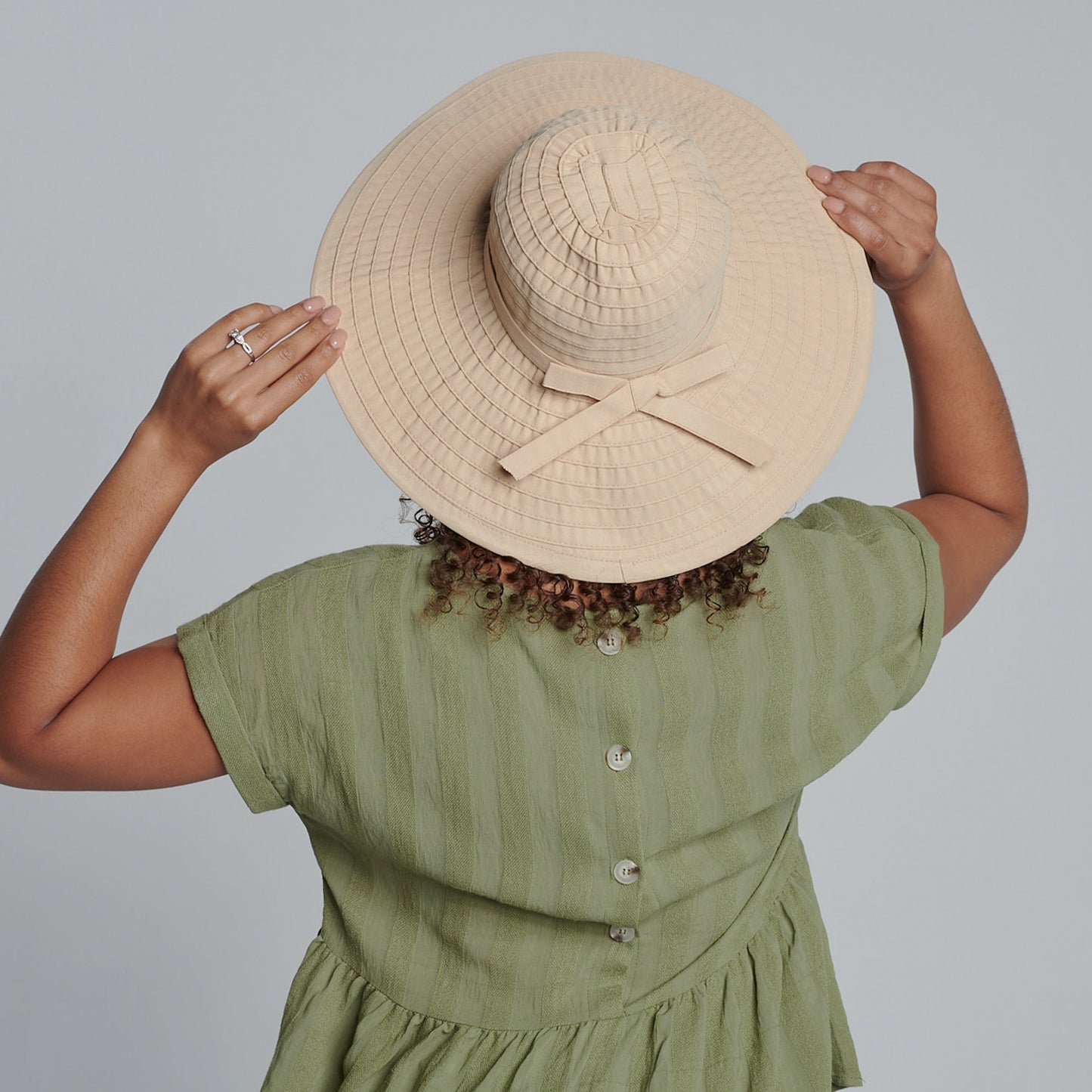 Women's Large Brim Ribbon Hat with a Bow
