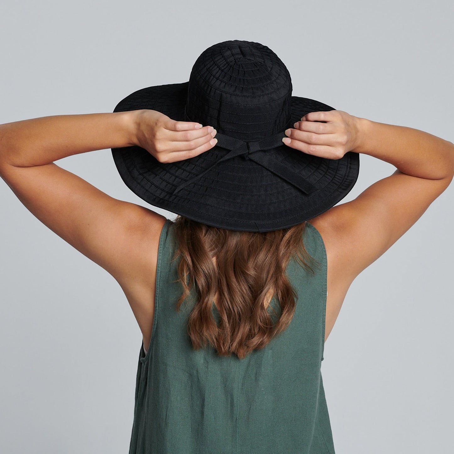 Women's Large Brim Ribbon Hat with a Bow