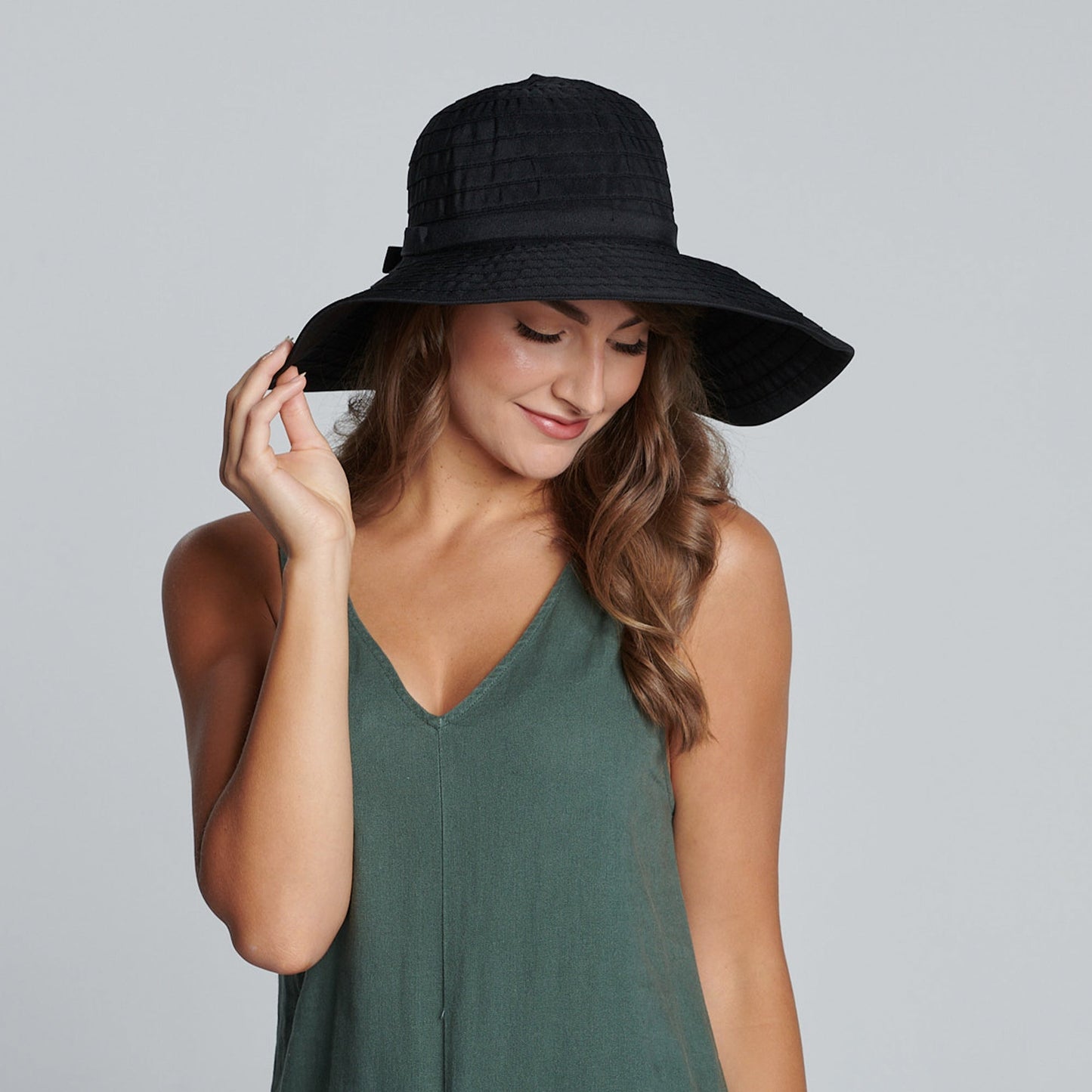 Women's Large Brim Ribbon Hat with a Bow
