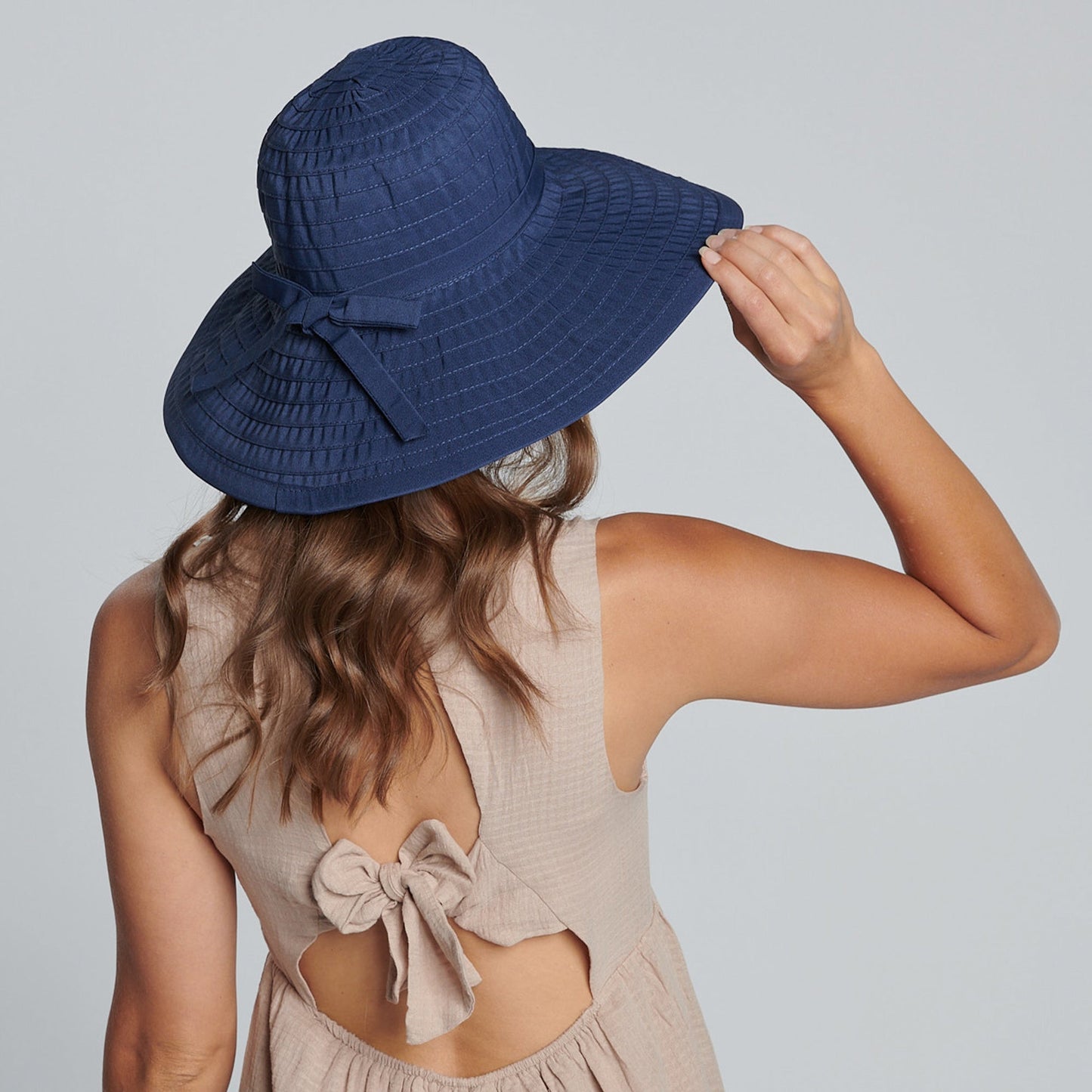 Women's Large Brim Ribbon Hat with a Bow