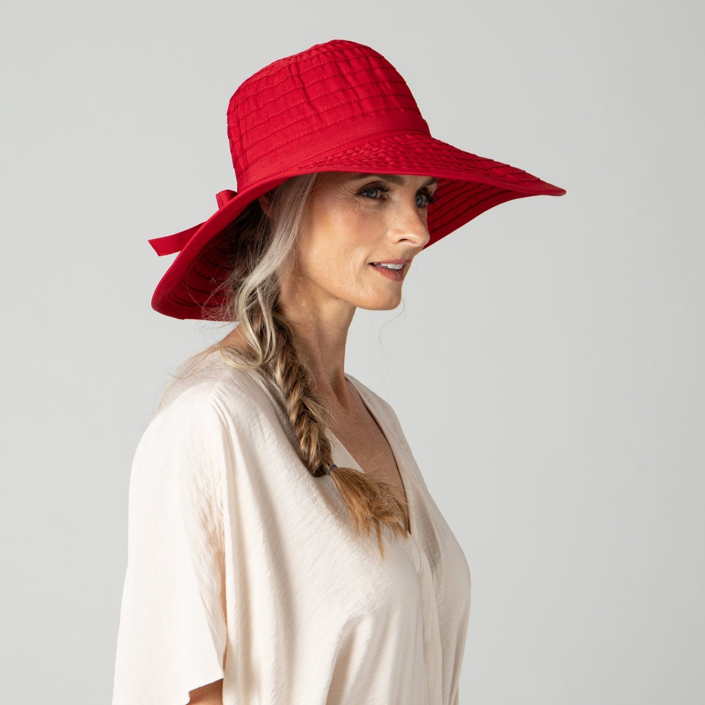 Women's Large Brim Ribbon Hat with a Bow