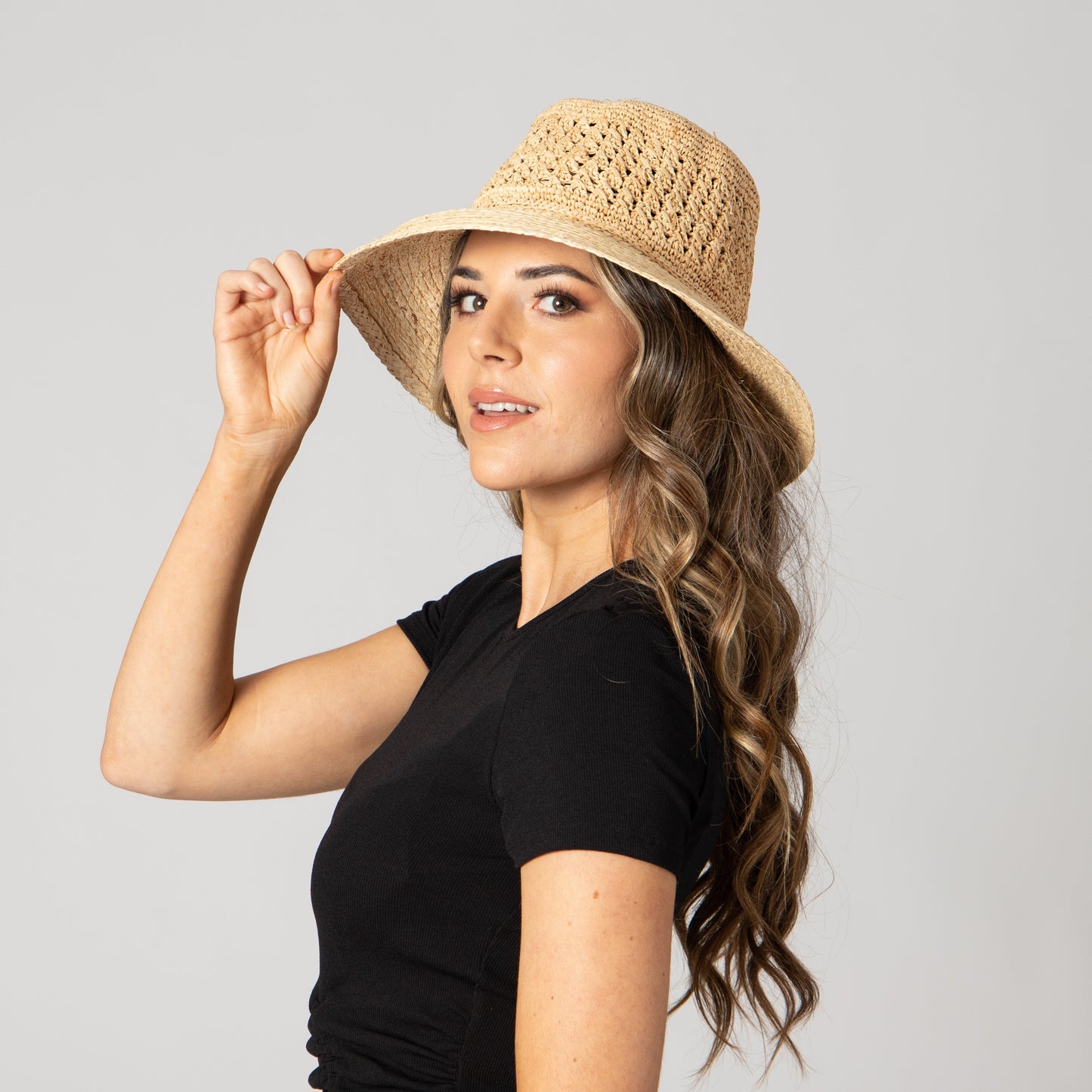 Women's Raffia Sun Hat with Hand Crochet Ventilated Crown