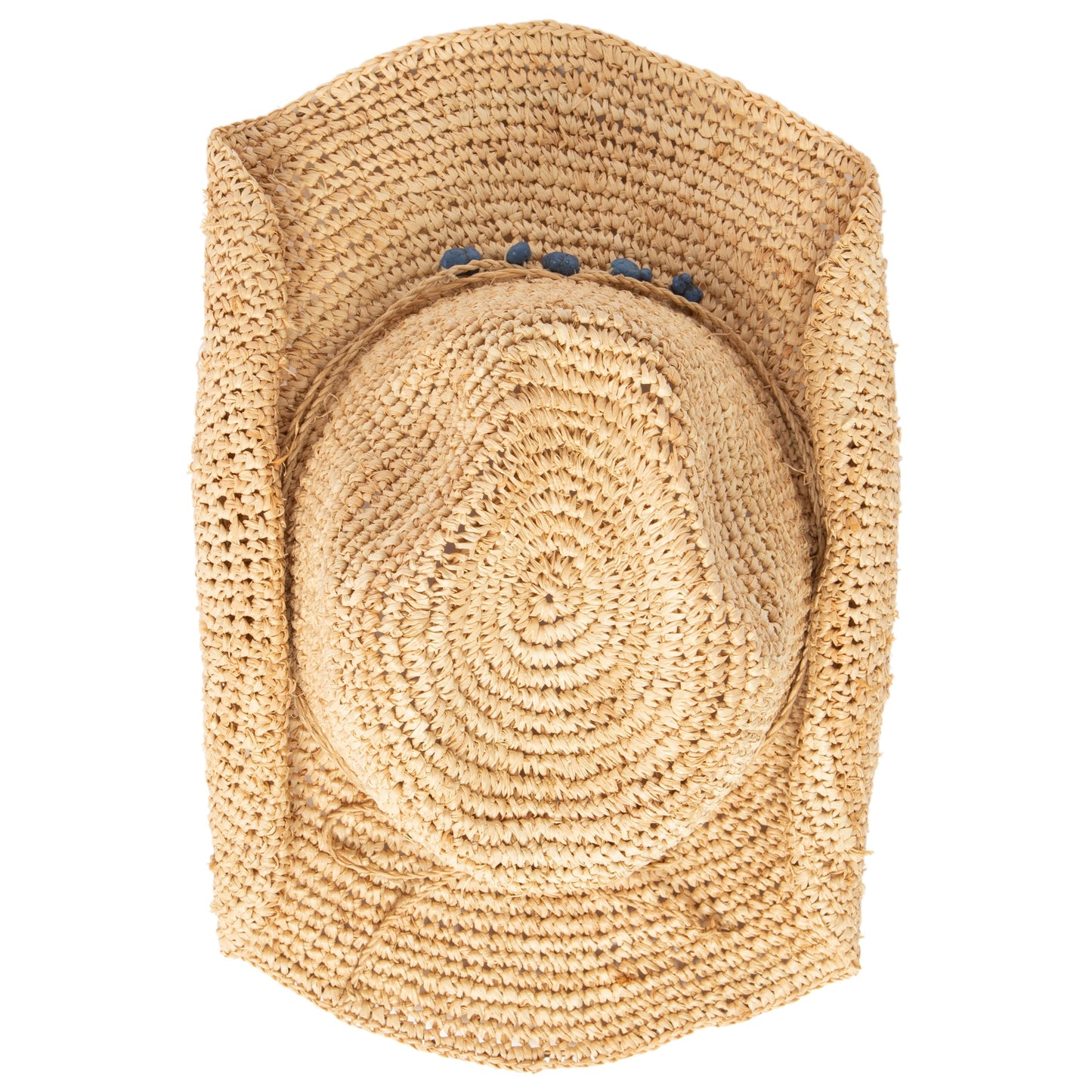 Women's Crocheted Raffia Cowboy Hat with Stone Trim