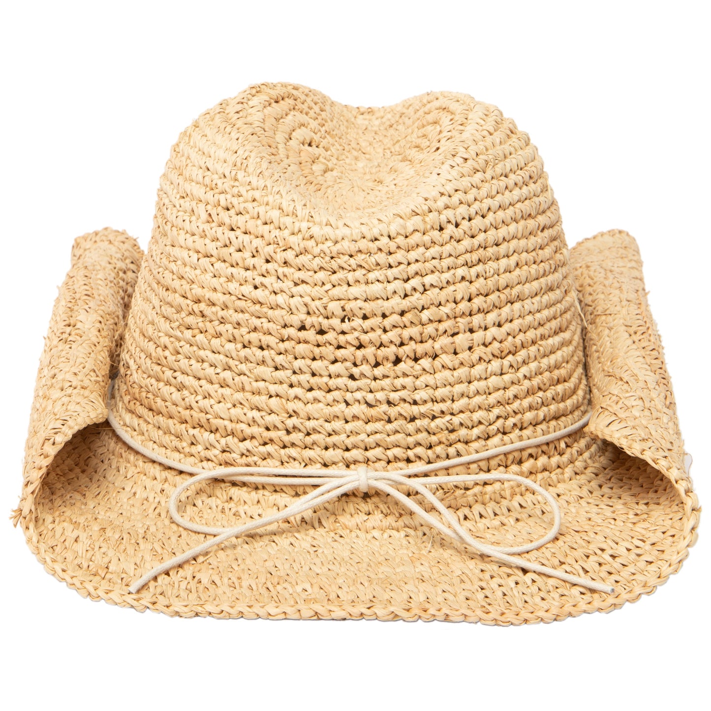 Women's Crocheted Raffia Cowboy Hat with Stone Trim