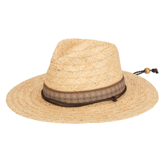 Mens Raffia Fedora Lifeguard with Chin Cord