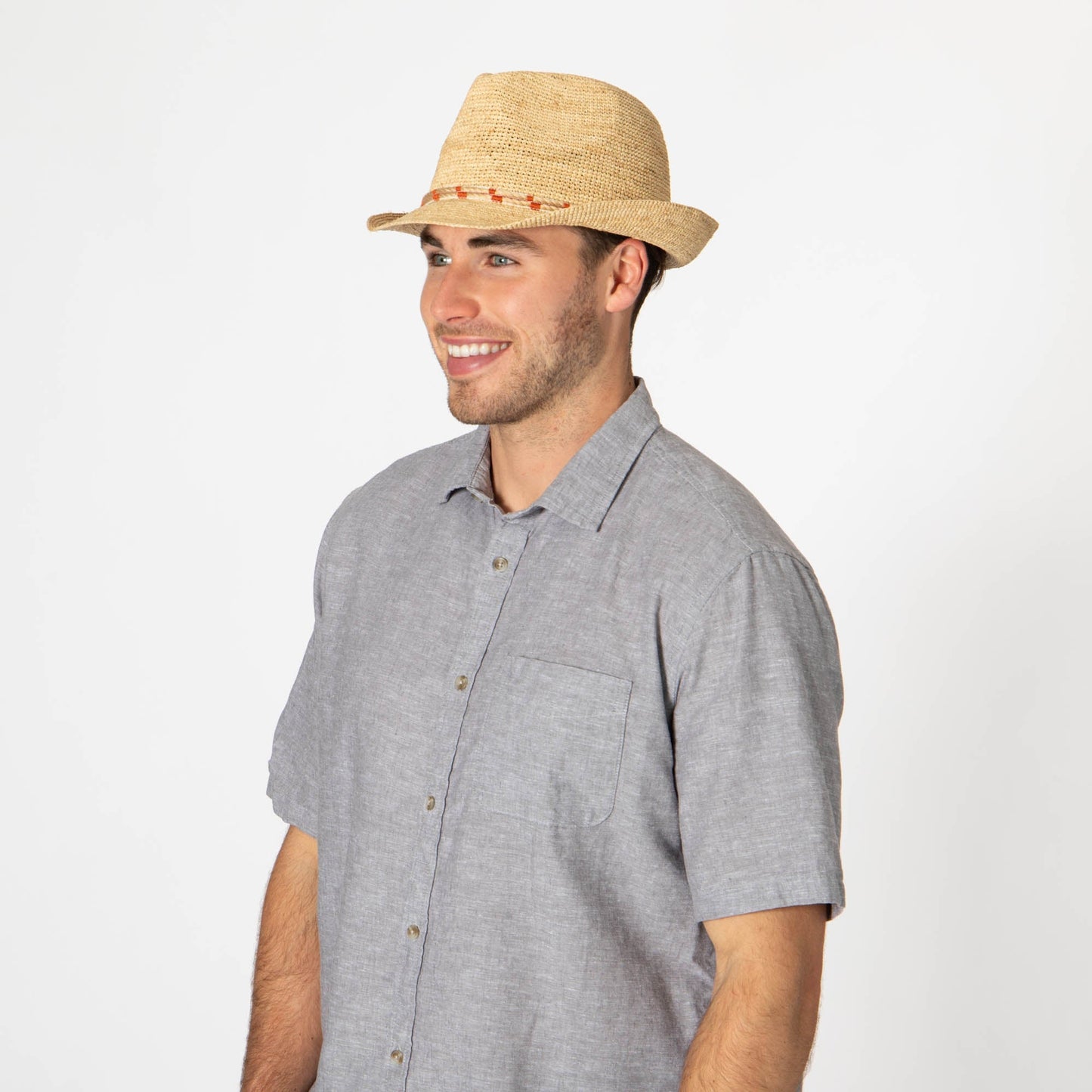 Men's Crochet Raffia Stingy Brim Fedora