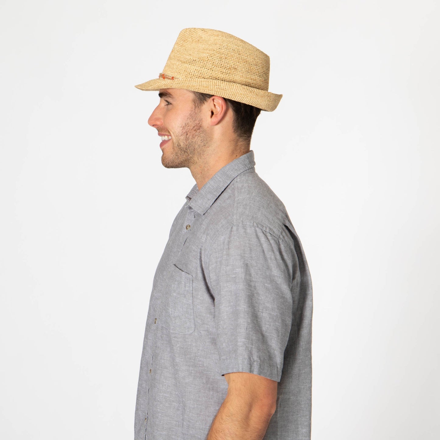 Men's Crochet Raffia Stingy Brim Fedora