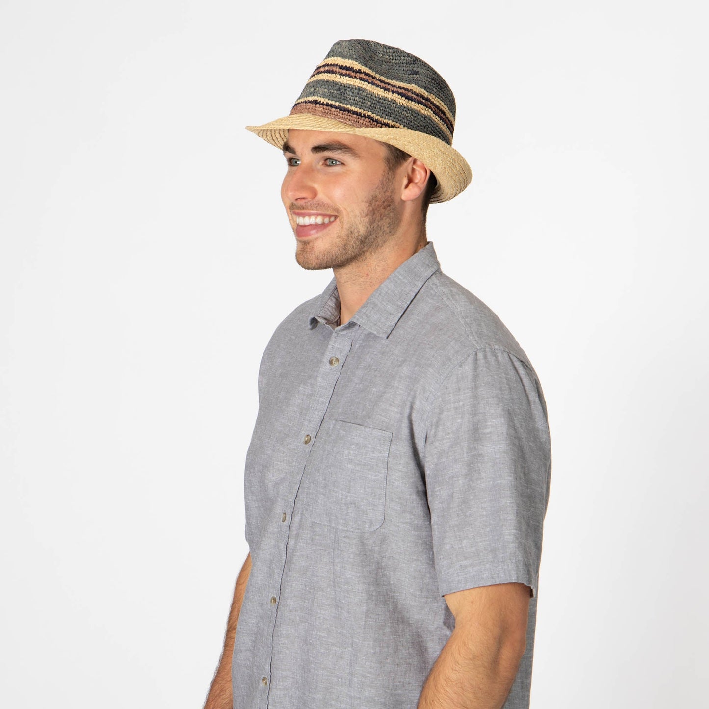 Men's Crochet Braided Raffia Stingy Brim Fedora