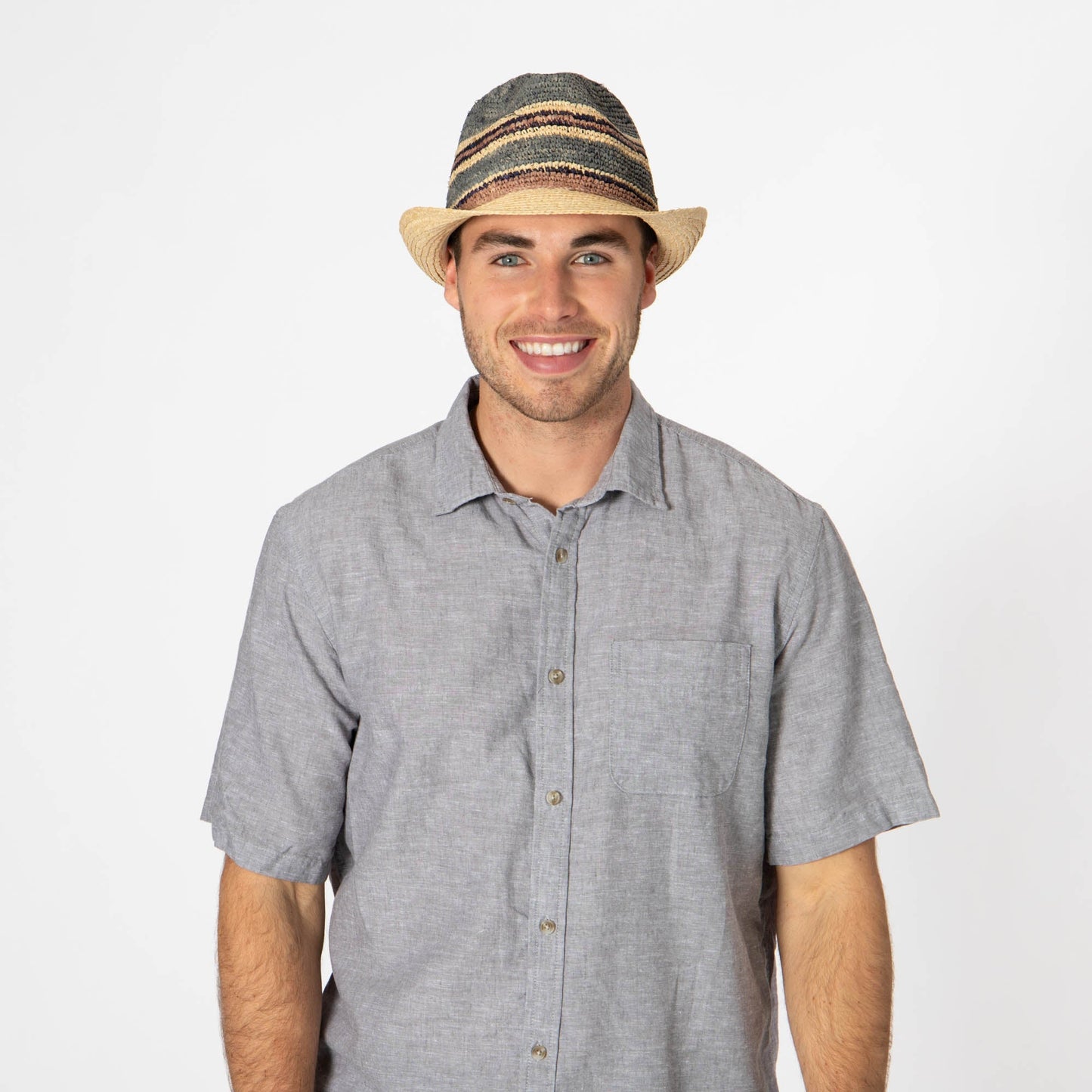 Men's Crochet Braided Raffia Stingy Brim Fedora