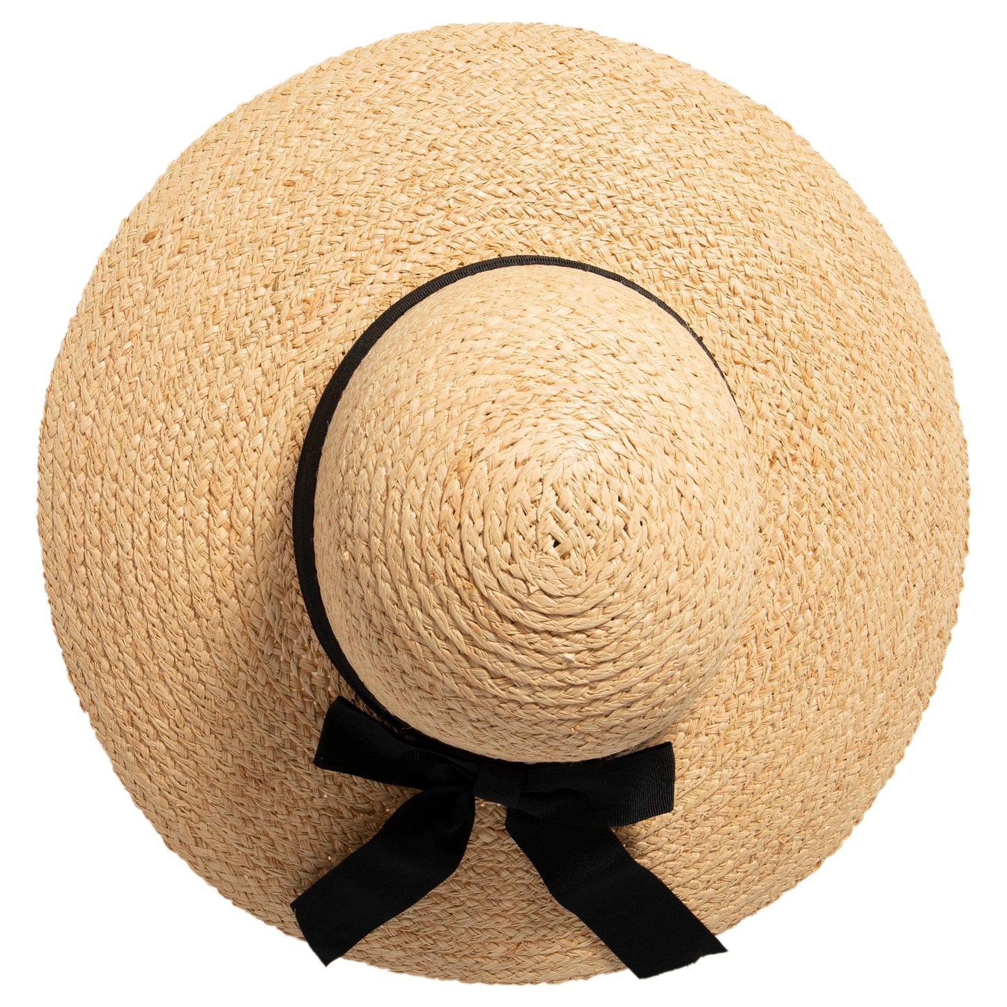 Women's Large Brim Raffia Hat With A Black Ribbon