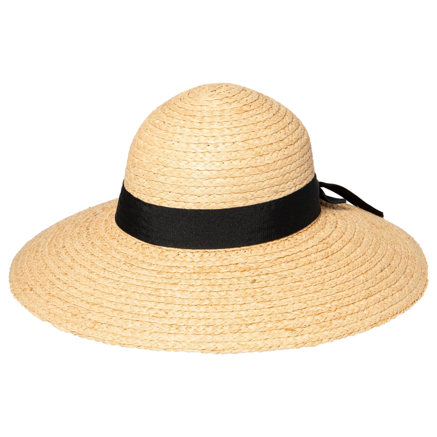 Women's Large Brim Raffia Hat With A Black Ribbon